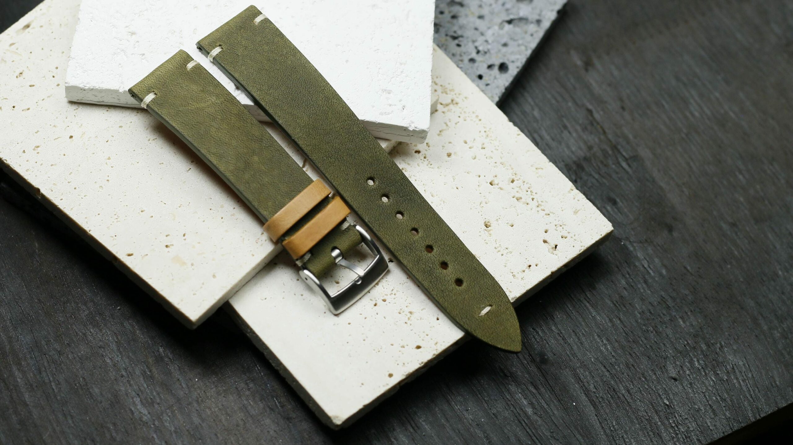 Waxed Leather Watch Strap in Olive Green · Handmade in Saigon - Image 3