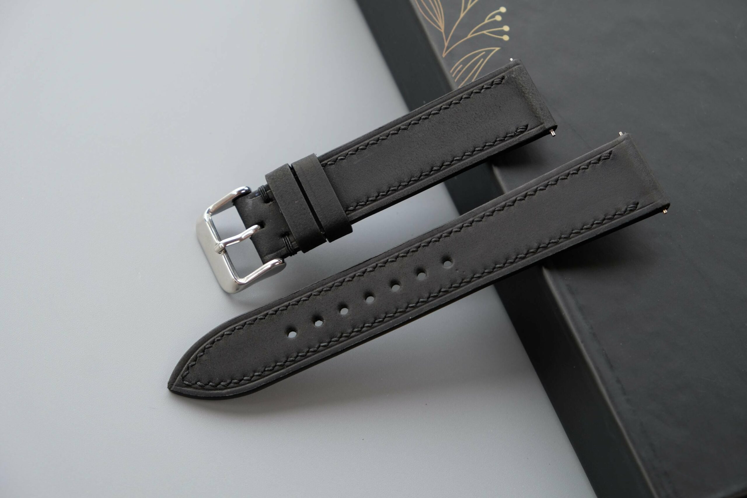 Waxed Leather Watch Strap in Black · Handmade in Saigon - Image 3