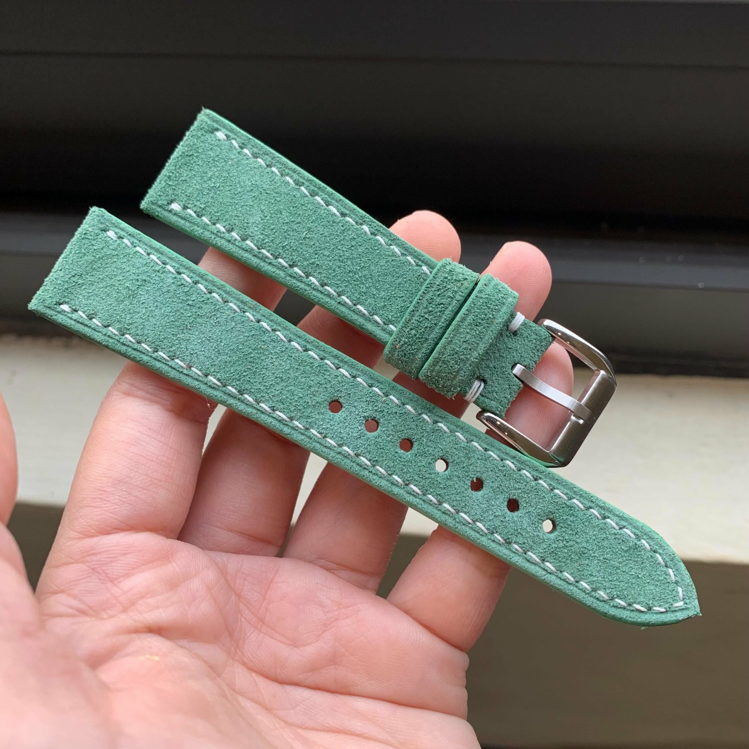 Suede Leather Watch Strap in Light Green · Handmade in Saigon - Image 3