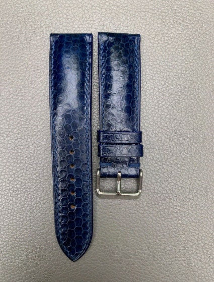 Python Leather Watch Strap in Navy Blue · Handmade in Saigon - Image 3