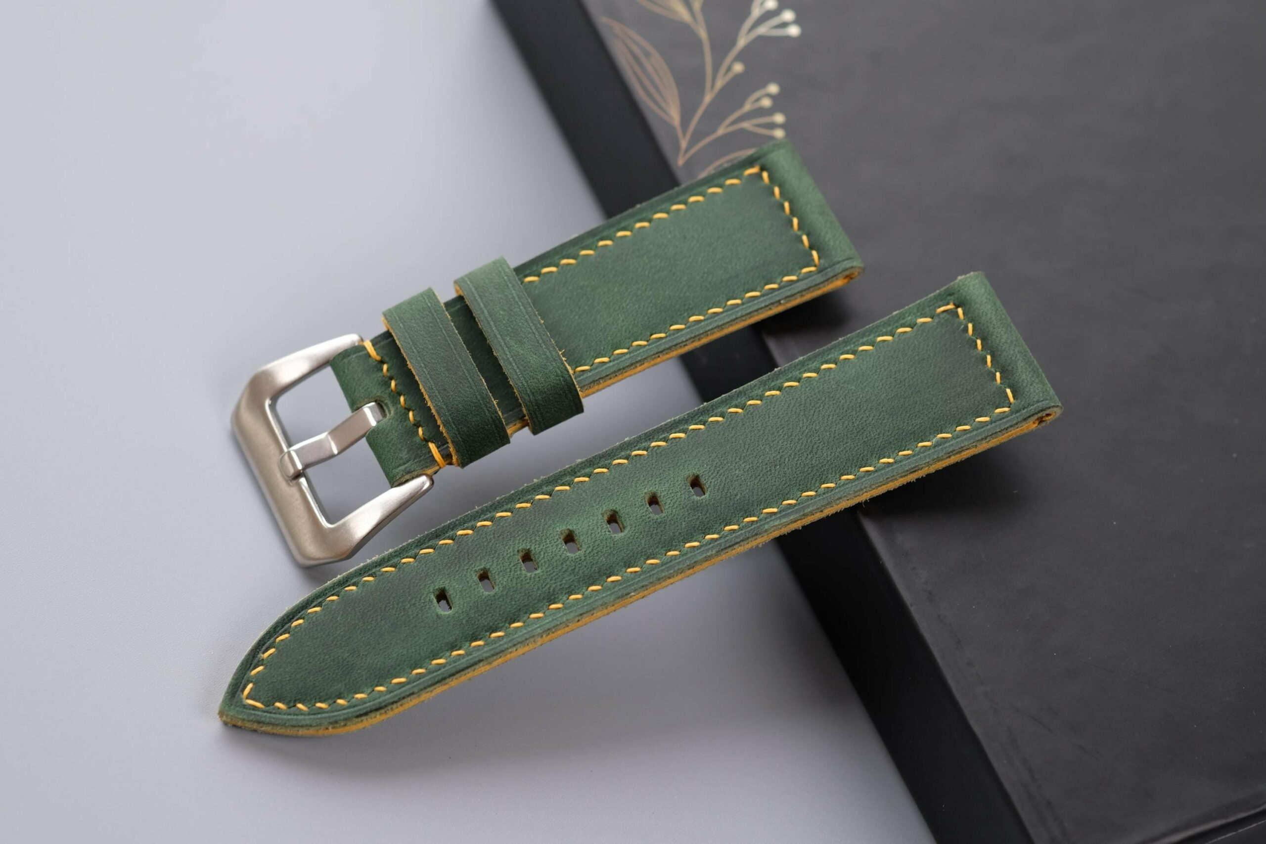 Waxed Leather Watch Strap in Dark Green · Handmade in Saigon - Image 3