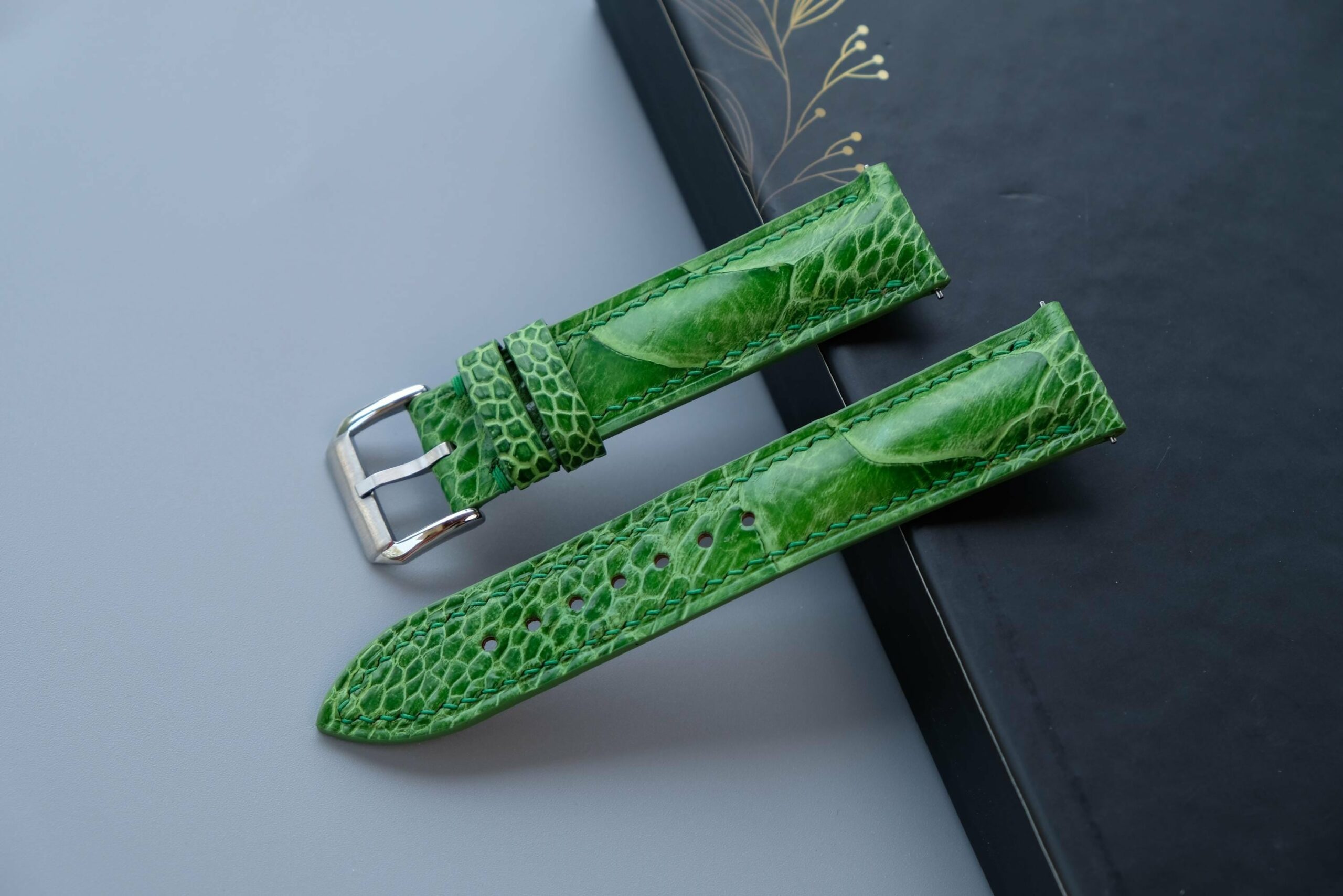 Ostrich Leather Watch Strap in Light Green · Handmade in Saigon - Image 3