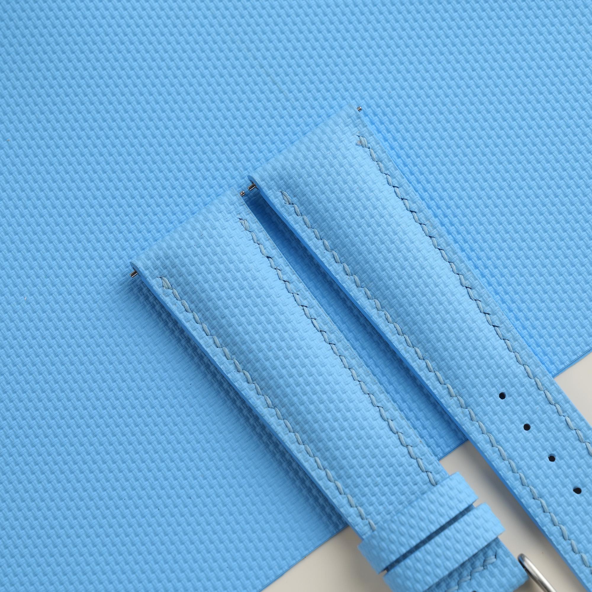 Sailcloth Rubber Watch Strap in Miami Blue · Padded · Handmade in Saigon - Image 3