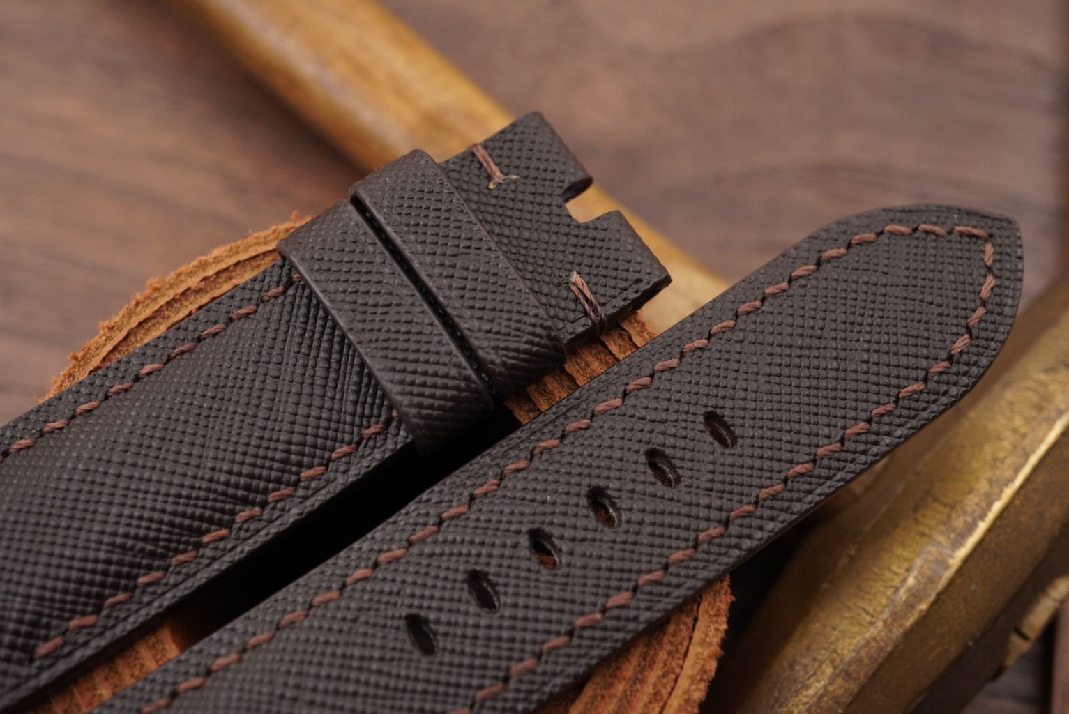 Saffiano Leather Watch Strap in Dark Brown · Handmade in Saigon - Image 3