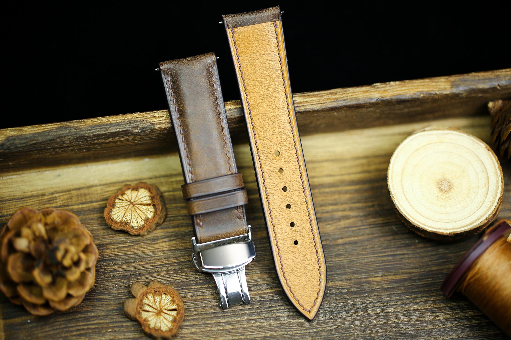 Maya Leather Watch Strap in Waxy Brown · Butterfly Clasp · Handmade in Saigon - Image 3