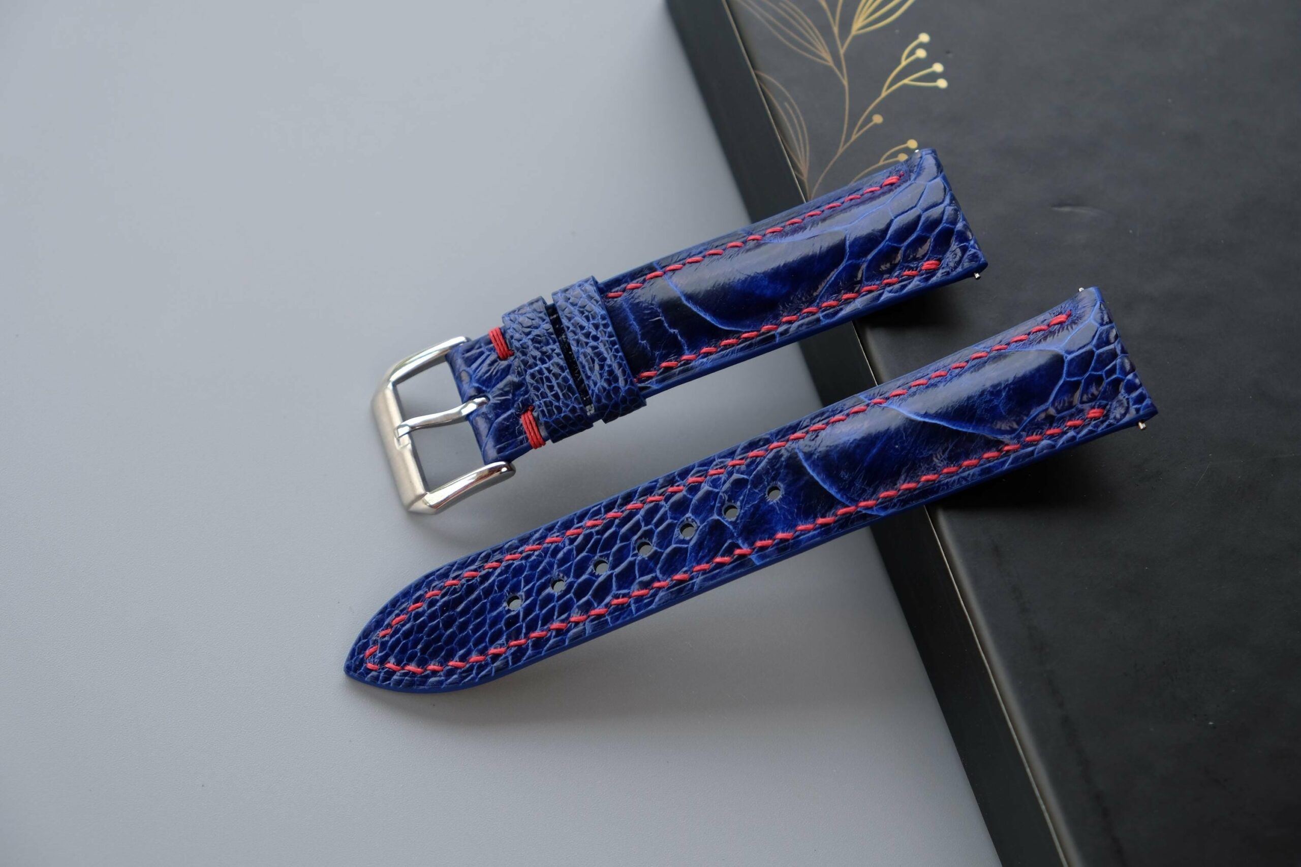 Ostrich Leather Watch Strap in Blue · Handmade in Saigon - Image 3