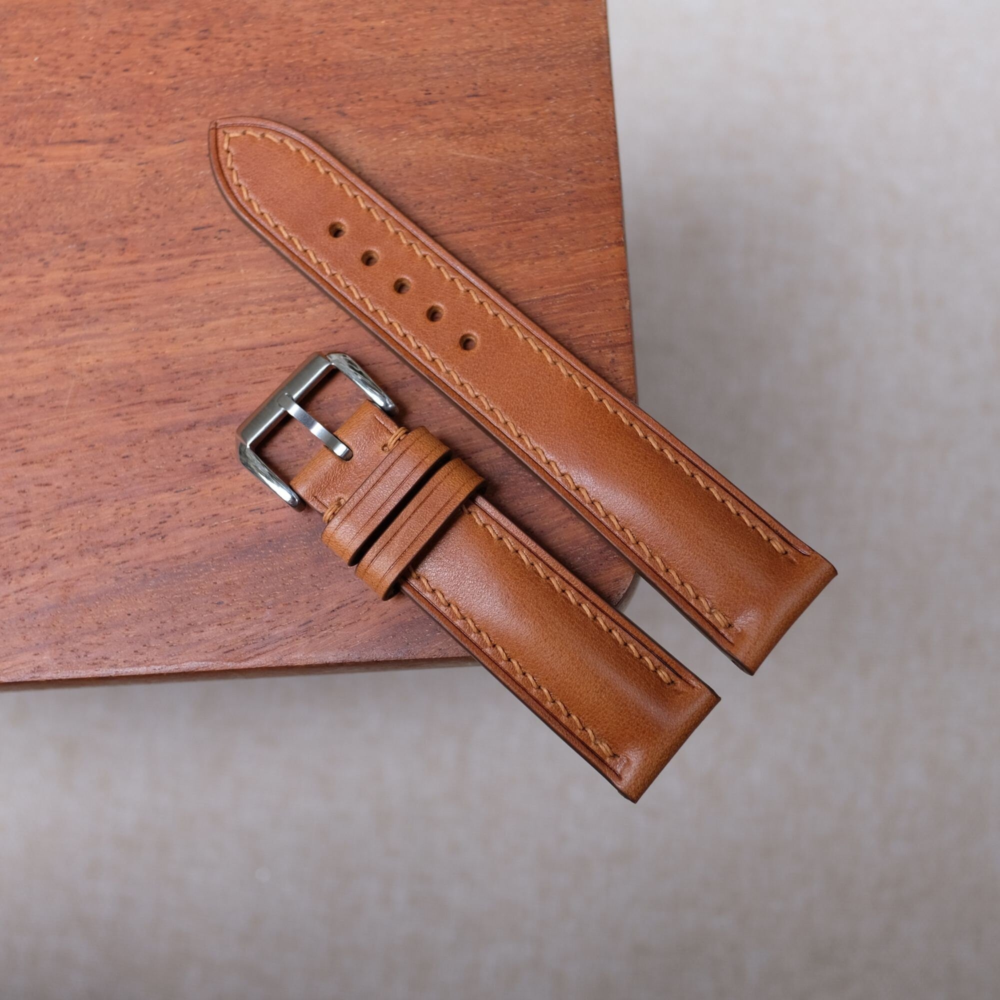 Vachetta Leather Watch Strap in Brown · Handmade in Saigon - Image 3