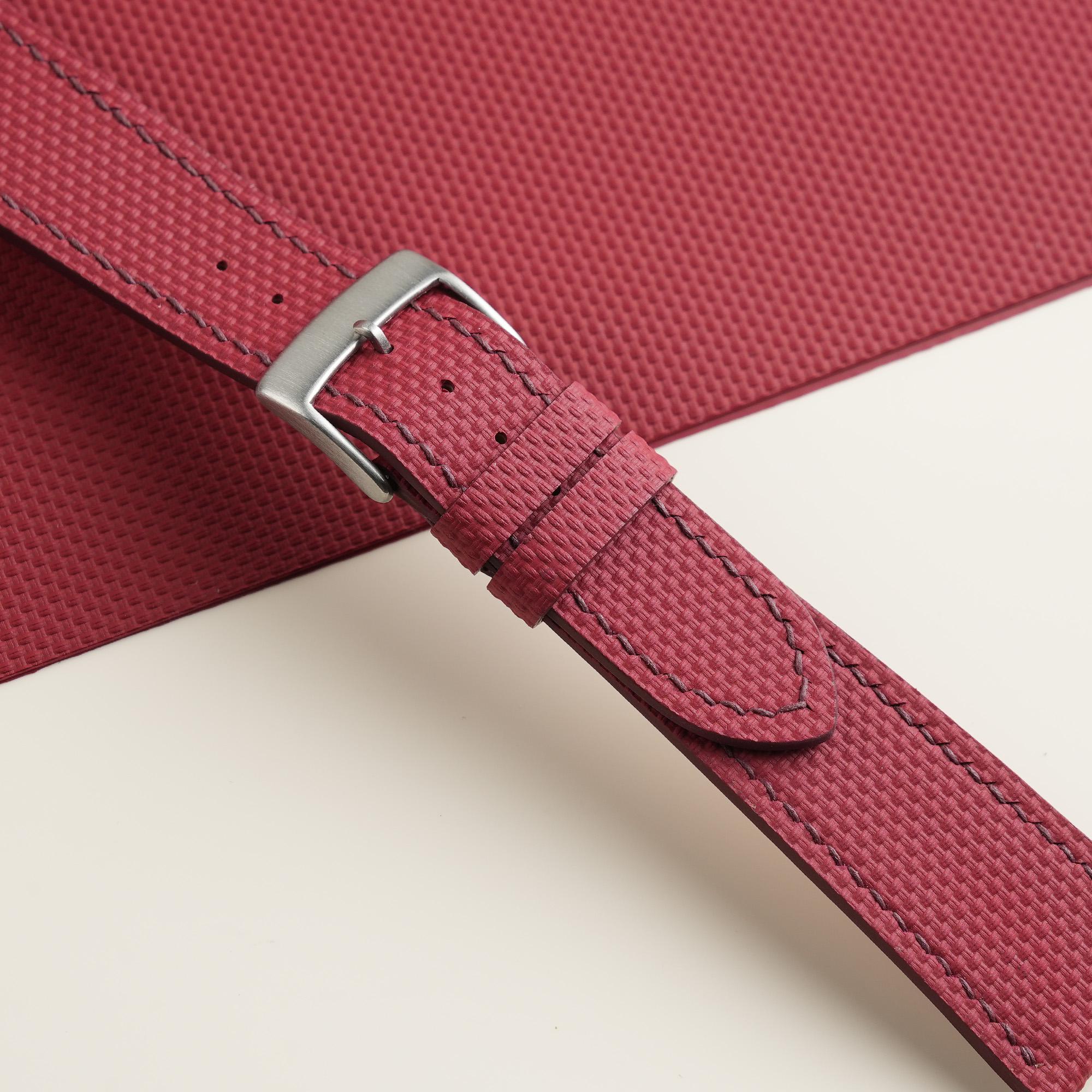 Sailcloth Rubber Watch Strap in Bordeaux · Handmade in Saigon - Image 3
