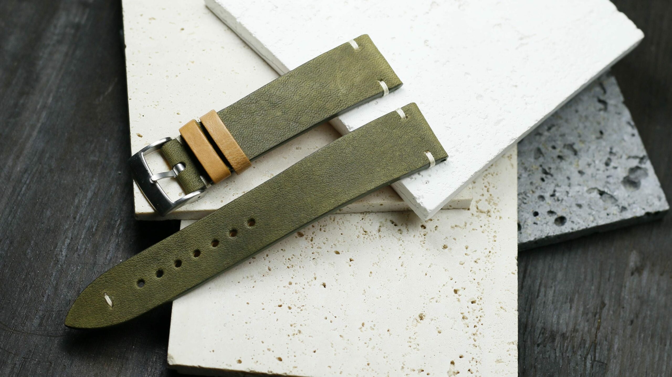 Waxed Leather Watch Strap in Olive Green · Handmade in Saigon - Image 4