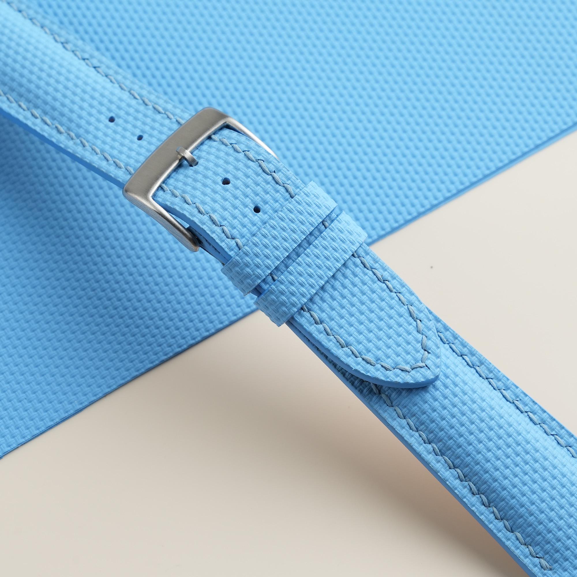 Sailcloth Rubber Watch Strap in Miami Blue · Padded · Handmade in Saigon - Image 4