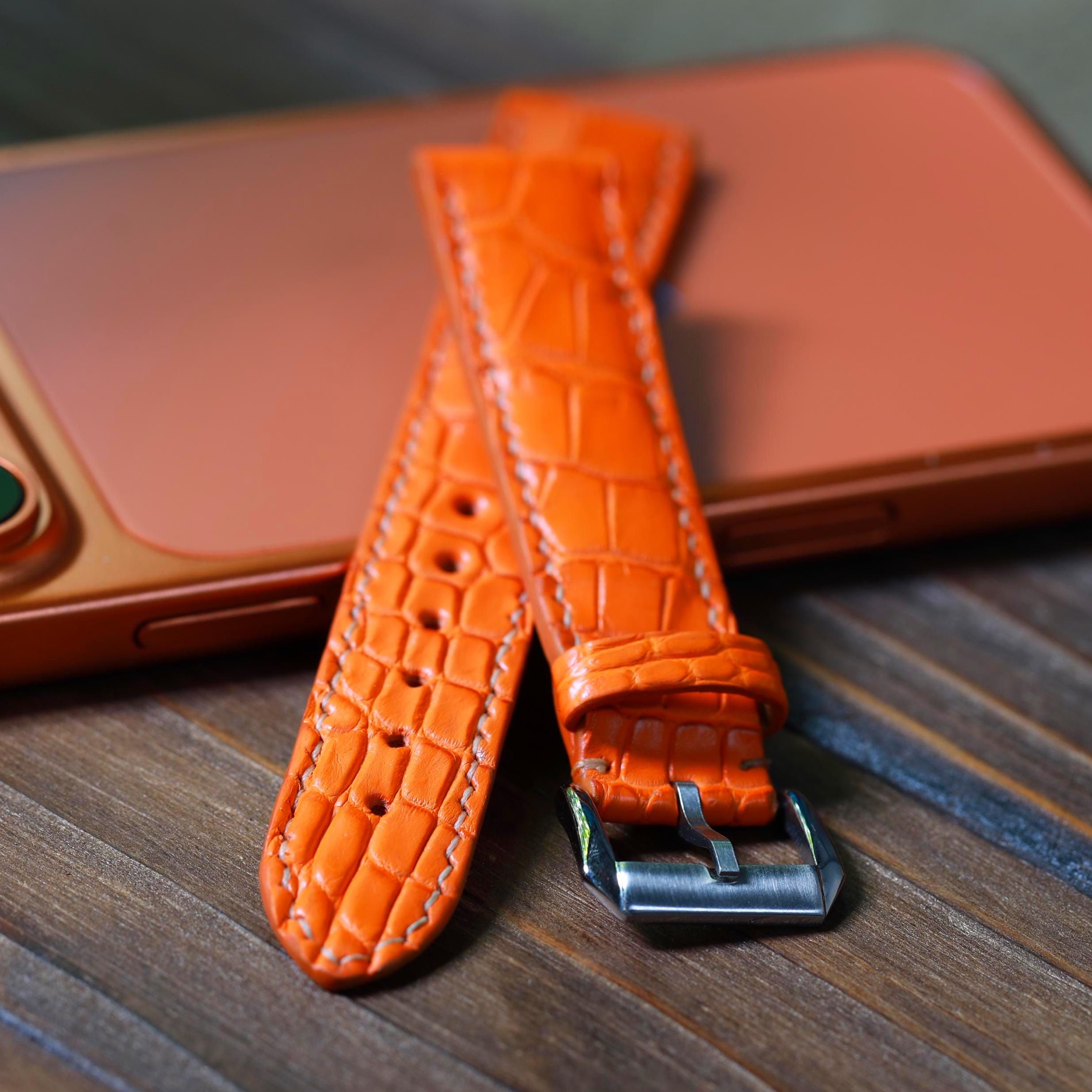 Alligator Leather Watch Strap in Orange · Handmade in Saigon - Image 4