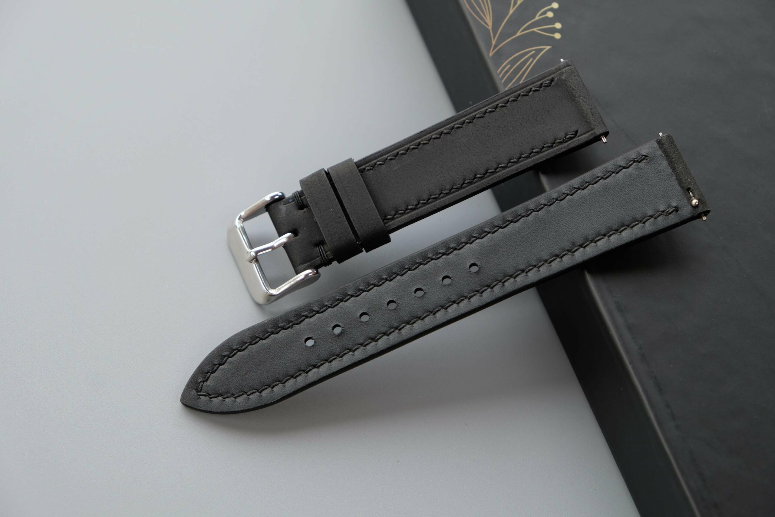 Waxed Leather Watch Strap in Black · Handmade in Saigon - Image 4