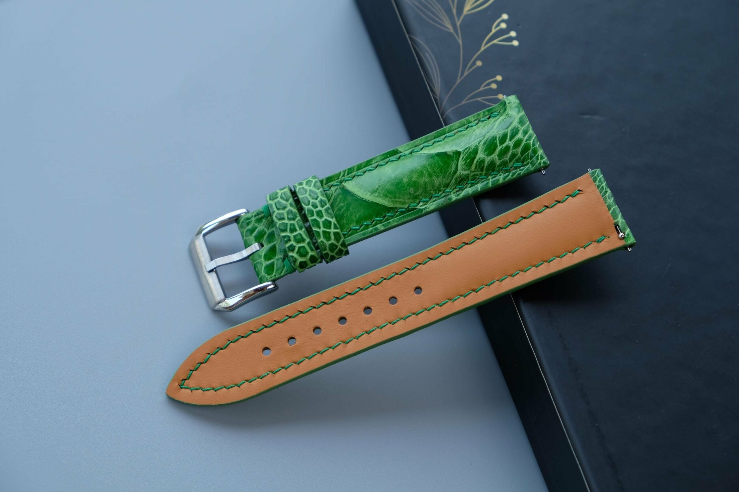 Ostrich Leather Watch Strap in Light Green · Handmade in Saigon - Image 4
