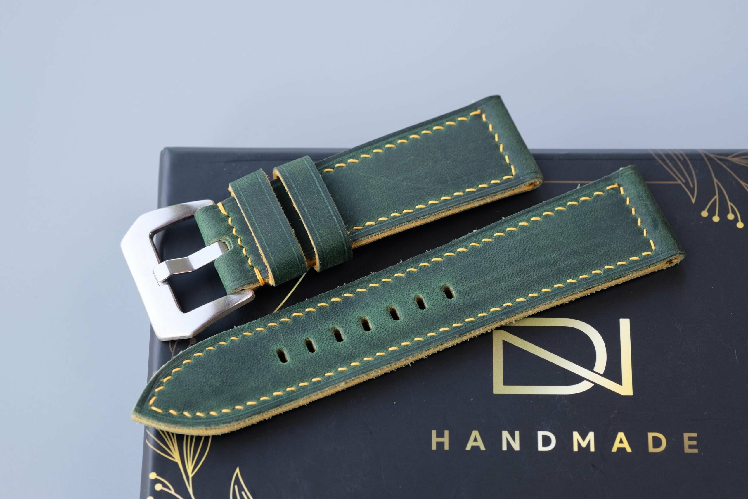 Waxed Leather Watch Strap in Dark Green · Handmade in Saigon - Image 4
