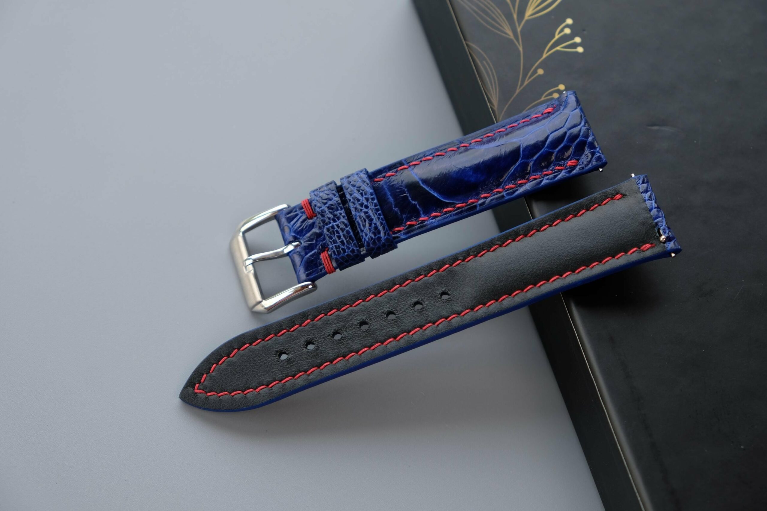 Ostrich Leather Watch Strap in Blue · Handmade in Saigon - Image 4