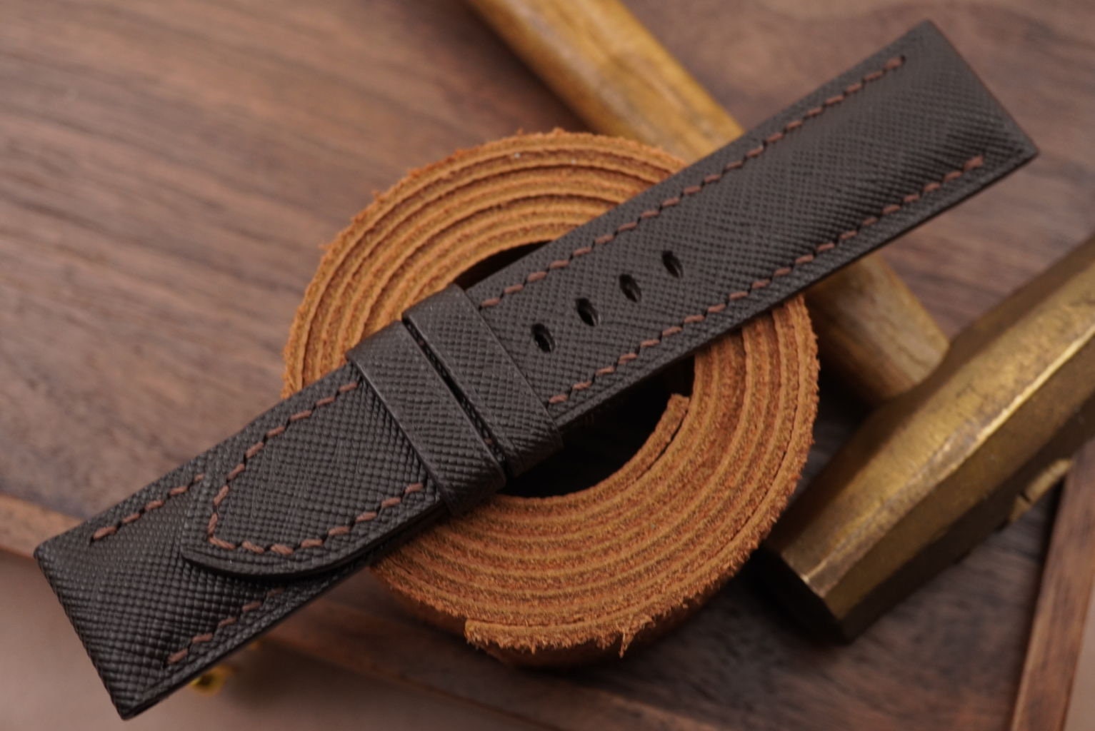 Saffiano Leather Watch Strap in Dark Brown · Handmade in Saigon - Image 4