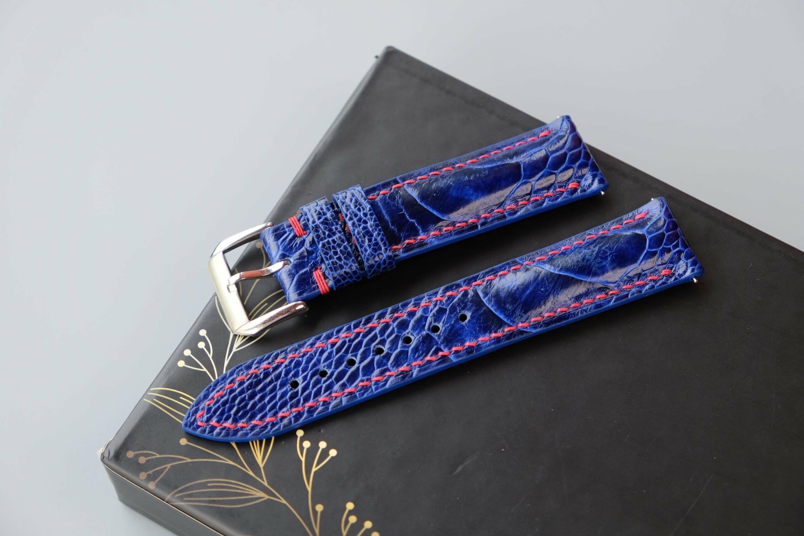 Ostrich Leather Watch Strap in Blue · Handmade in Saigon - Image 5