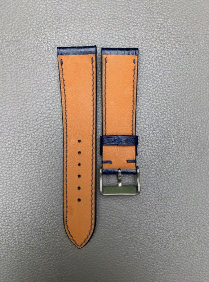 Python Leather Watch Strap in Navy Blue · Handmade in Saigon - Image 4