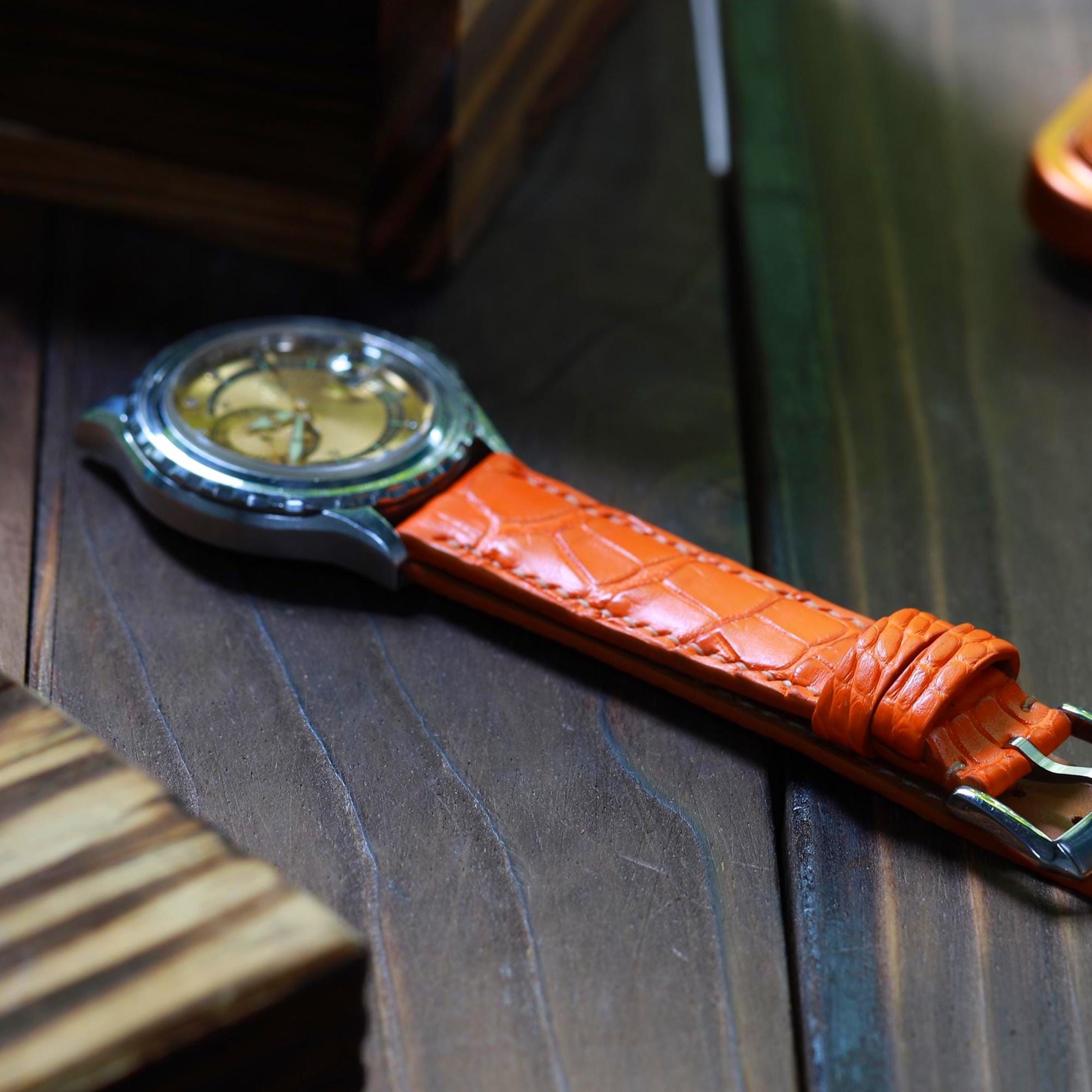 Alligator Leather Watch Strap in Orange · Handmade in Saigon - Image 5