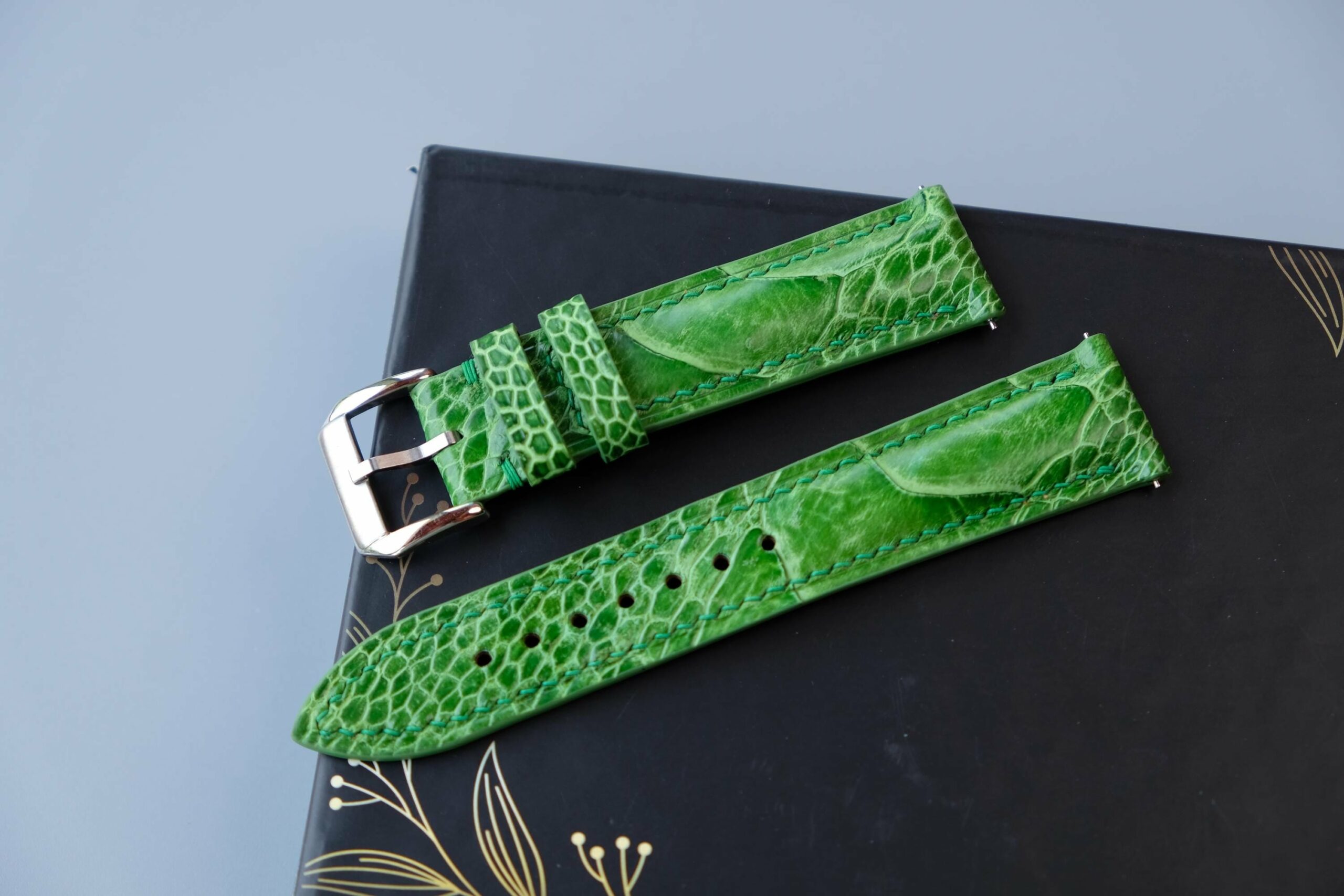 Ostrich Leather Watch Strap in Light Green · Handmade in Saigon - Image 5