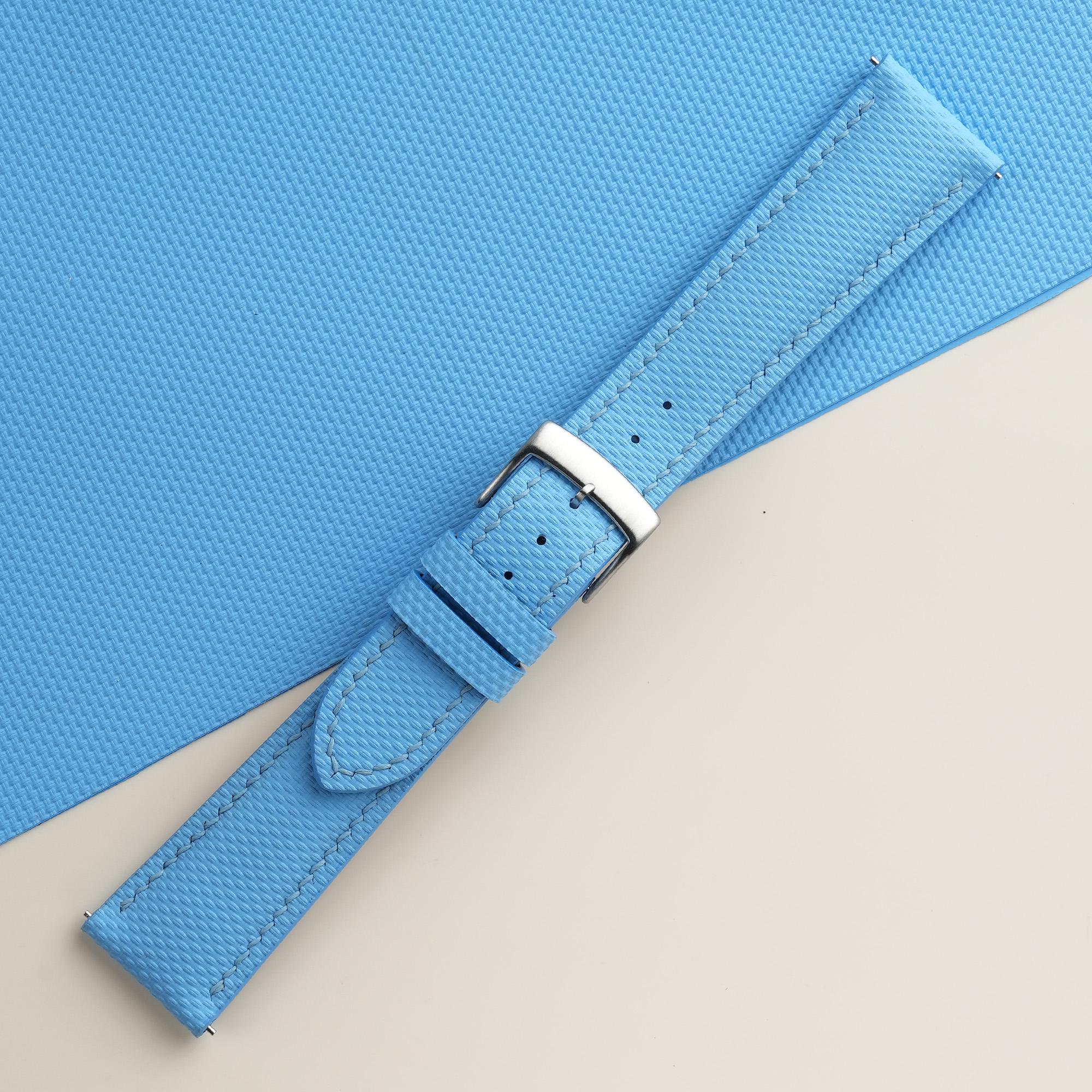 Sailcloth Rubber Watch Strap in Miami Blue · Padded · Handmade in Saigon - Image 5