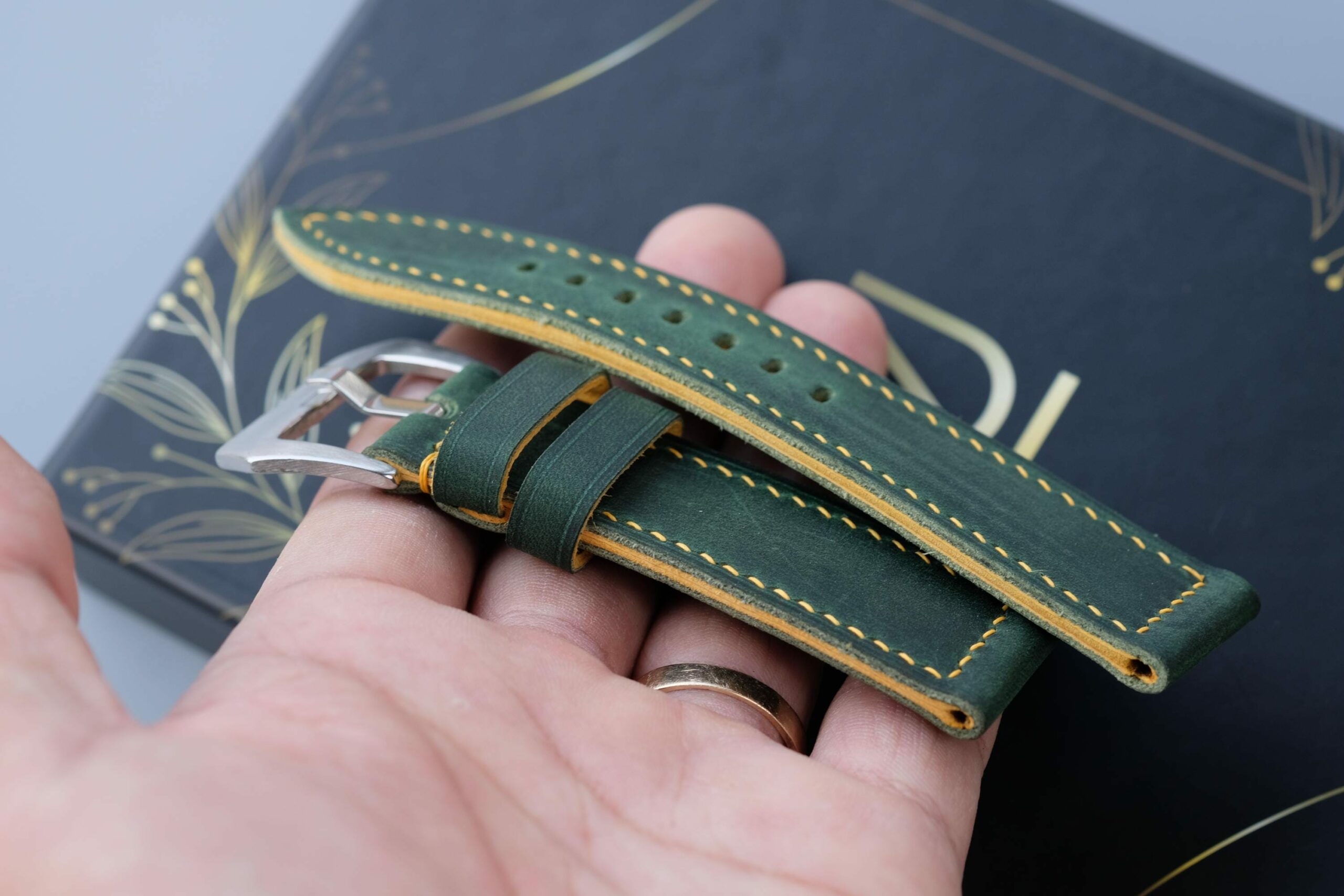Waxed Leather Watch Strap in Dark Green · Handmade in Saigon - Image 5