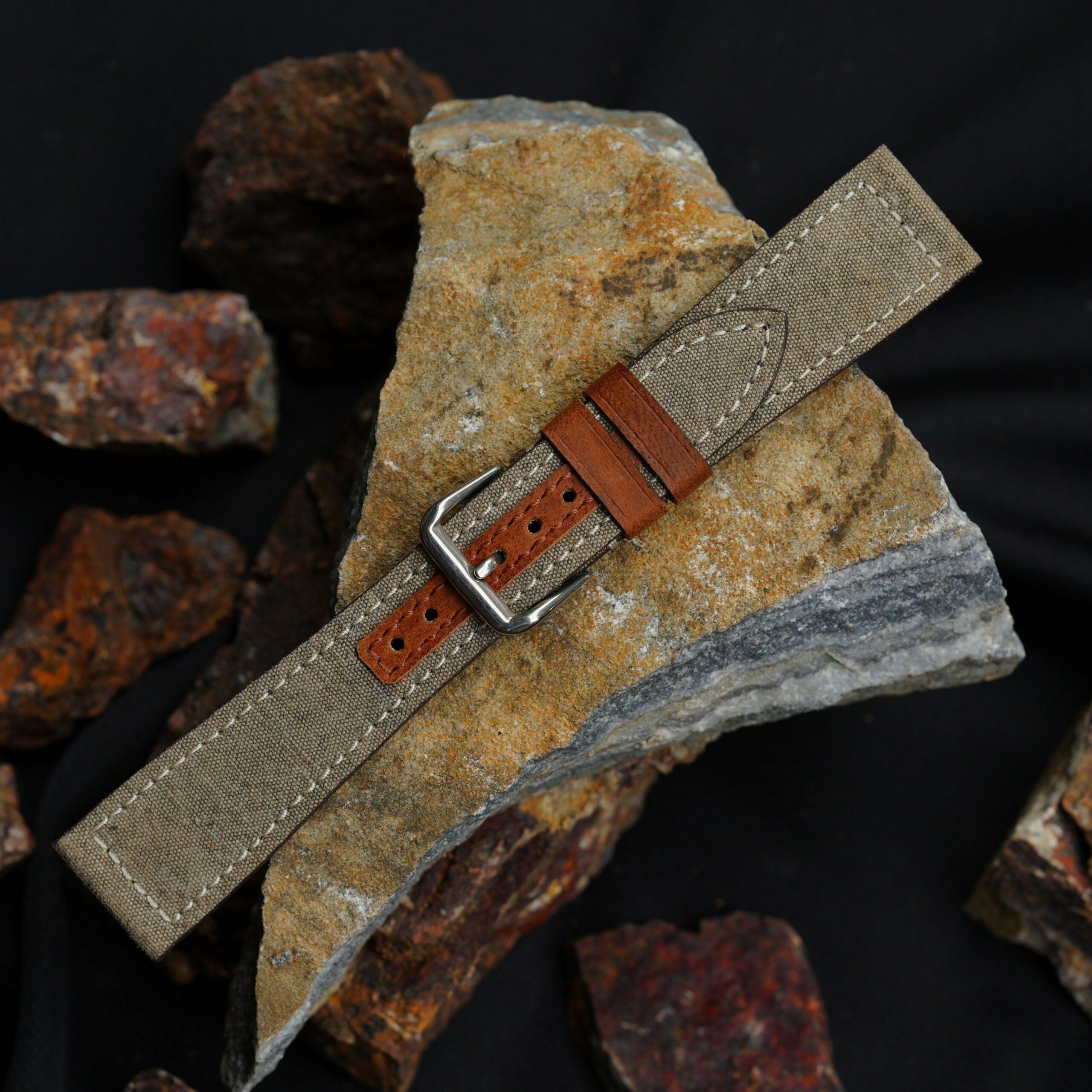 Sailcloth Rubber Watch Strap in Grey & Brown · Handmade in Saigon - Image 4