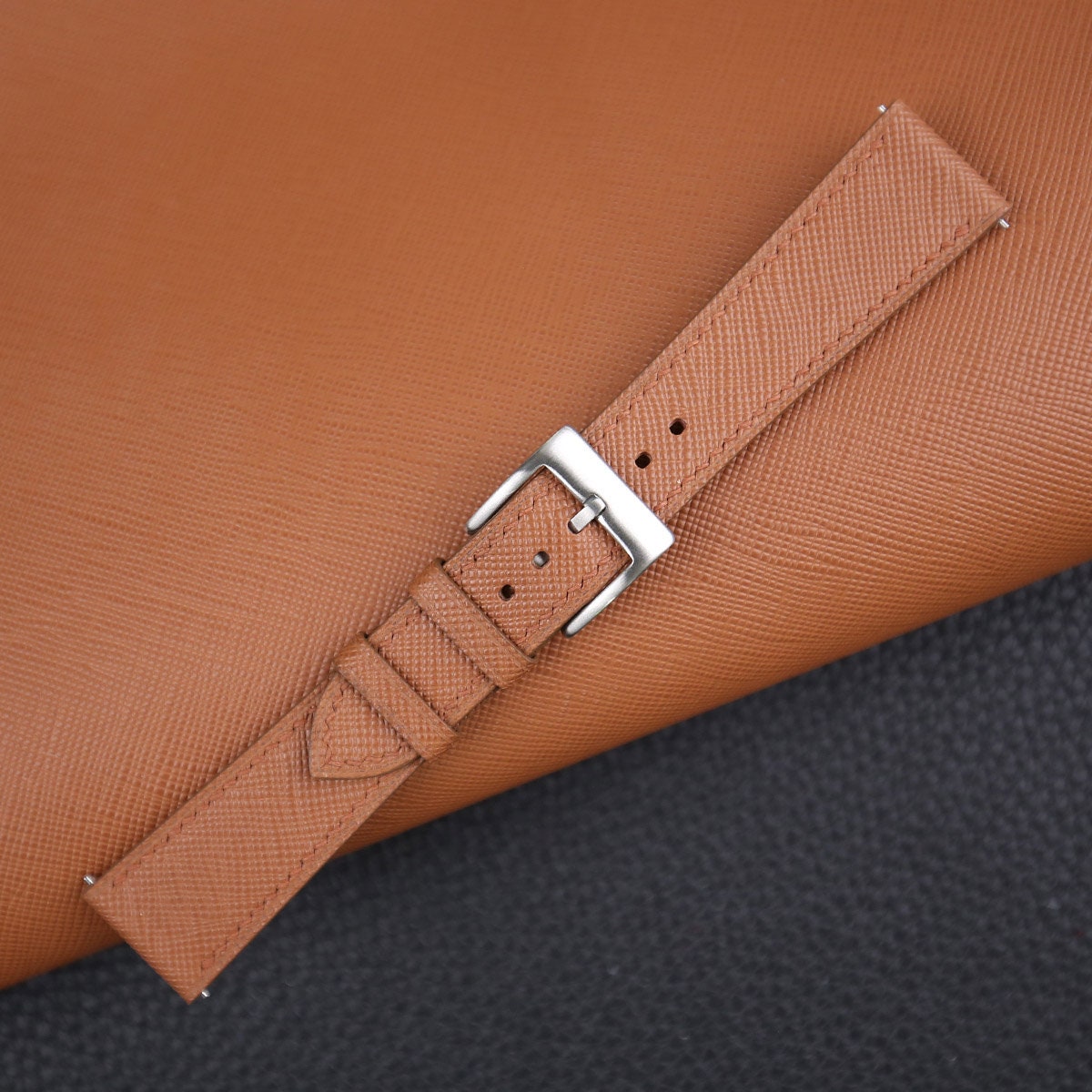 Saffiano Leather Watch Strap in Golden Brown · Handmade in Saigon - Image 6