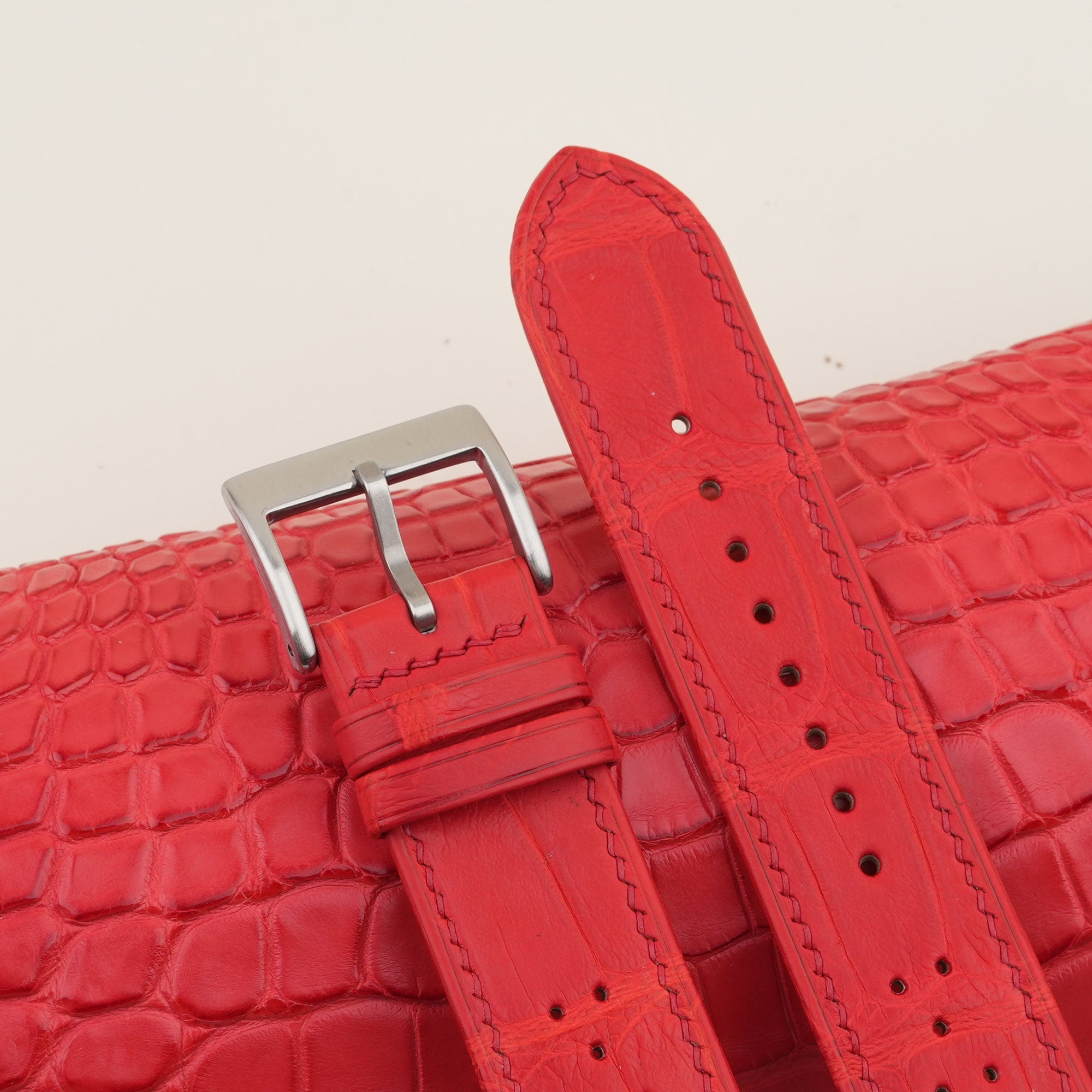 Alligator Leather Watch Strap in Red · Rally · Handmade in Saigon - Image 6