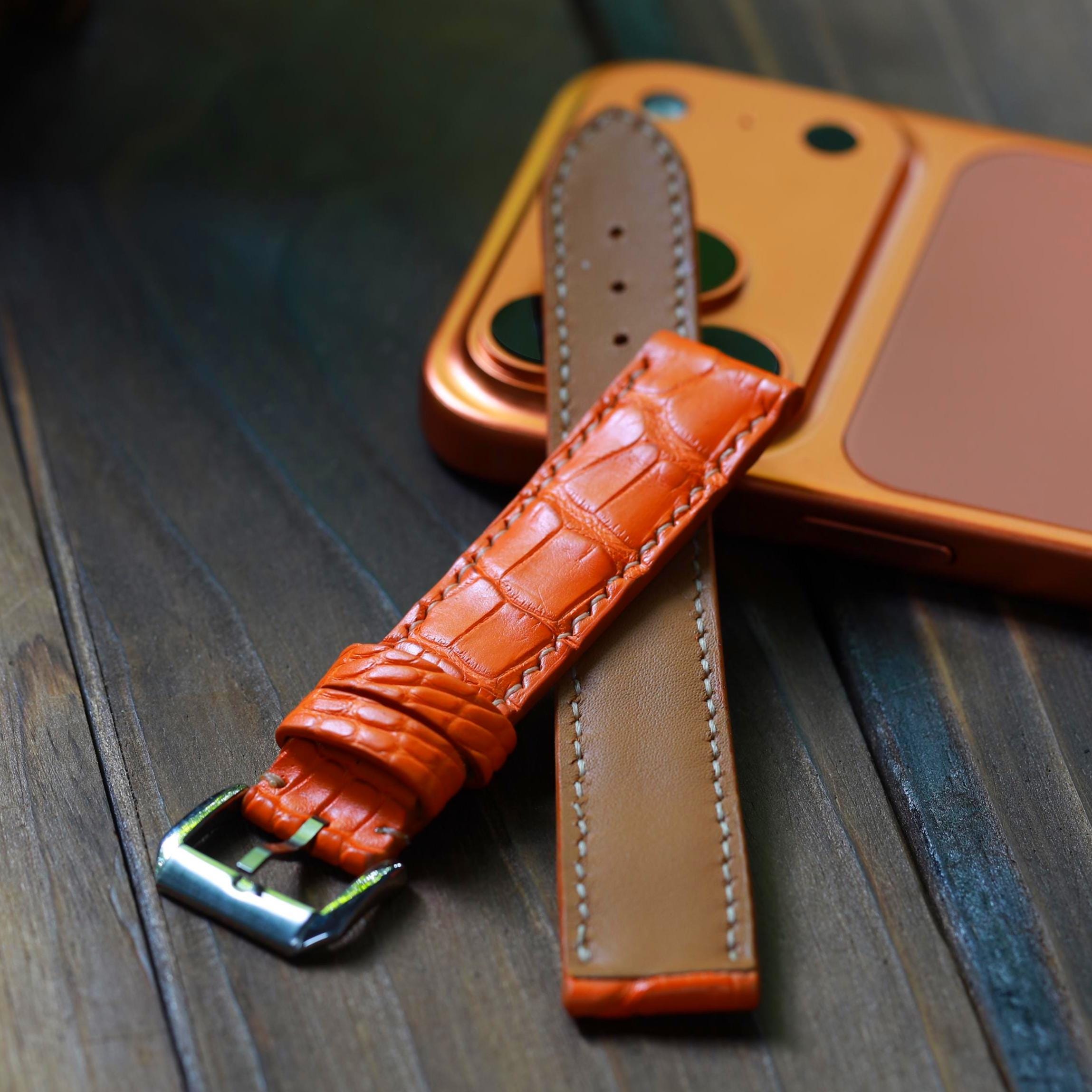 Alligator Leather Watch Strap in Orange · Handmade in Saigon - Image 6