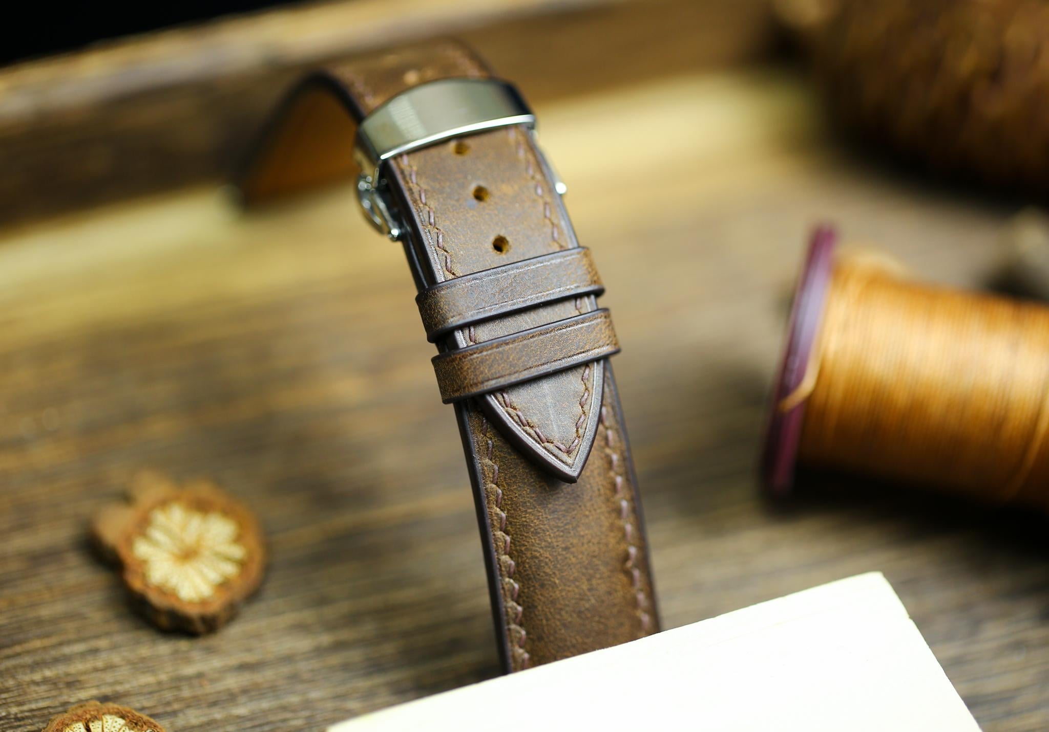 Maya Leather Watch Strap in Waxy Brown · Butterfly Clasp · Handmade in Saigon - Image 4