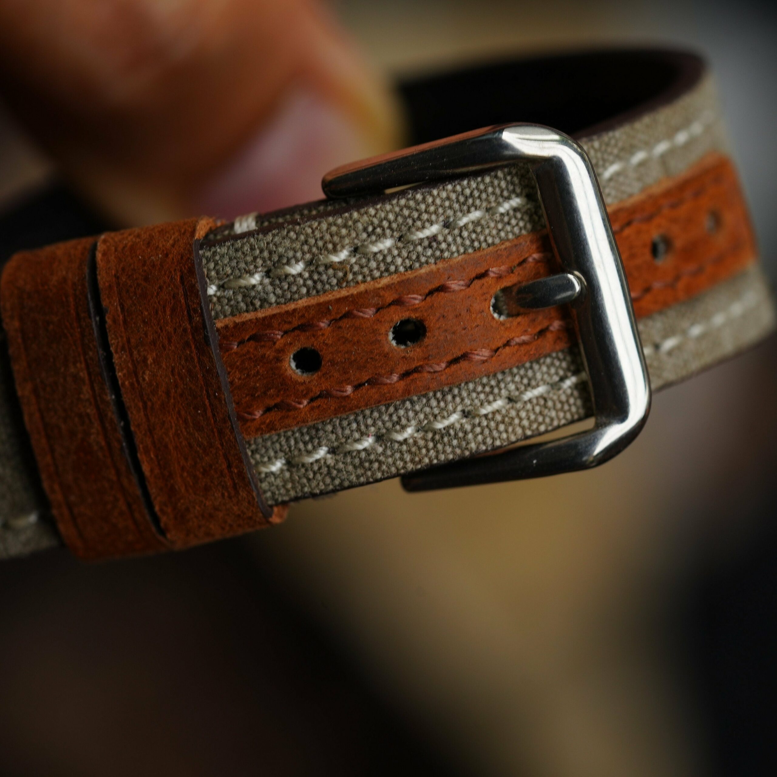 Sailcloth Rubber Watch Strap in Grey & Brown · Handmade in Saigon - Image 5