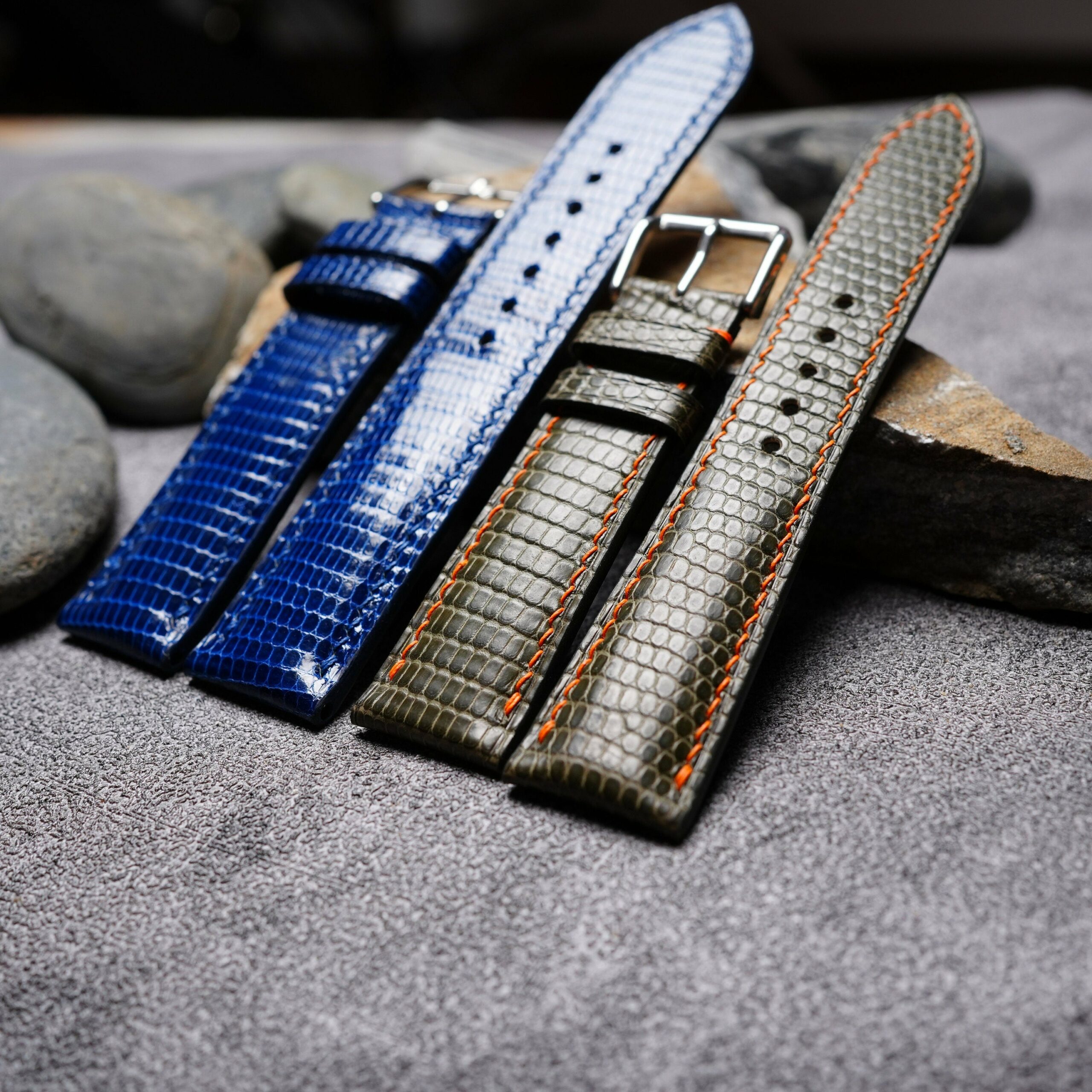 Lizard Leather Watch Strap in Olive & Blue · Handmade in Saigon - Image 5