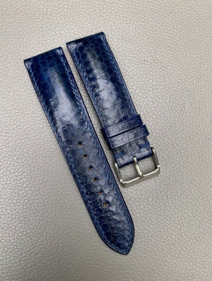 Python Leather Watch Strap in Navy Blue · Handmade in Saigon - Image 7