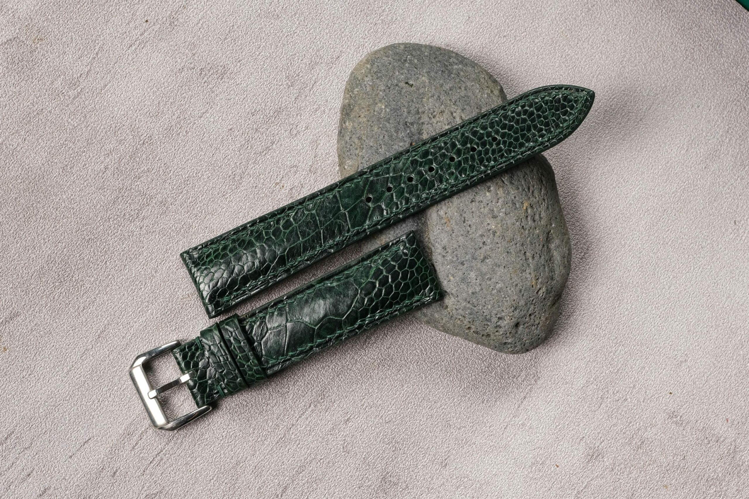 Ostrich Leather Watch Strap in Dark Green · Handmade in Saigon - Image 3