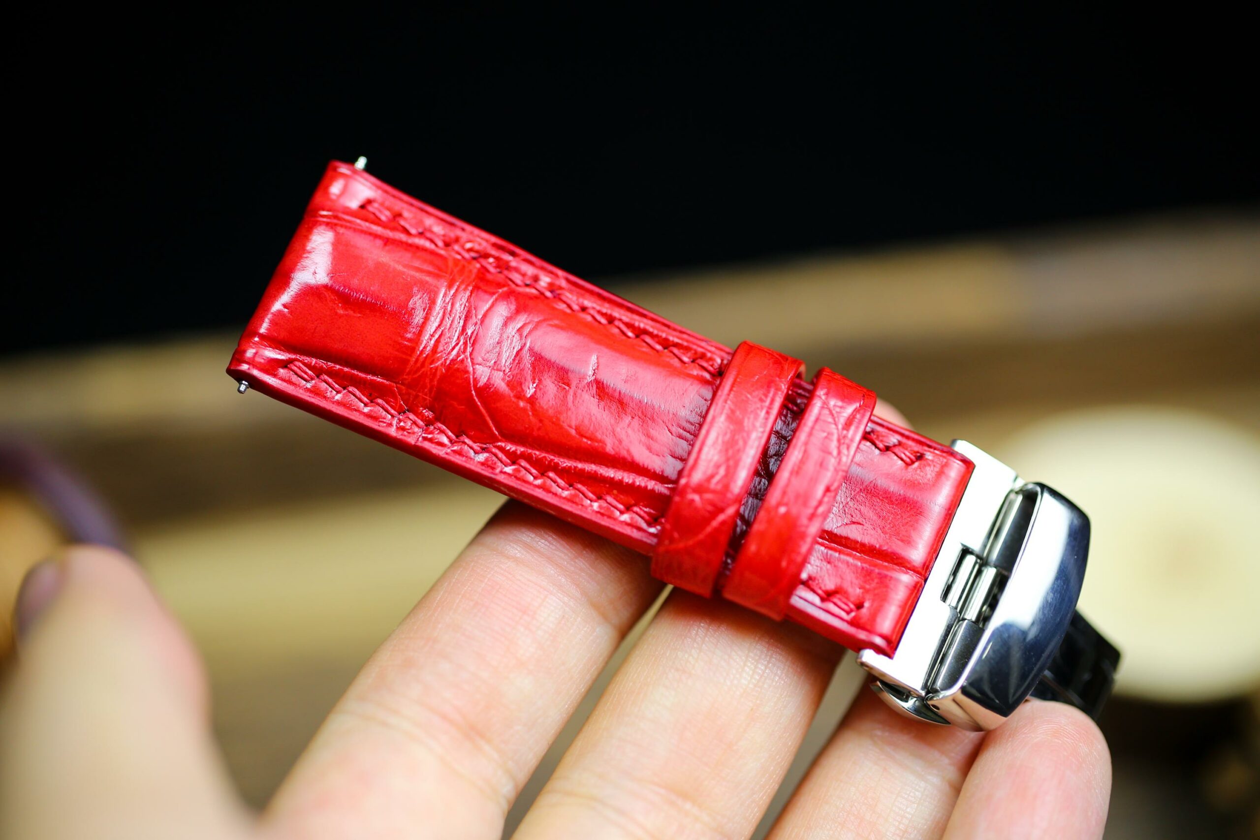 Alligator Leather Watch Strap in Bright Red · Handmade in Saigon - Image 6