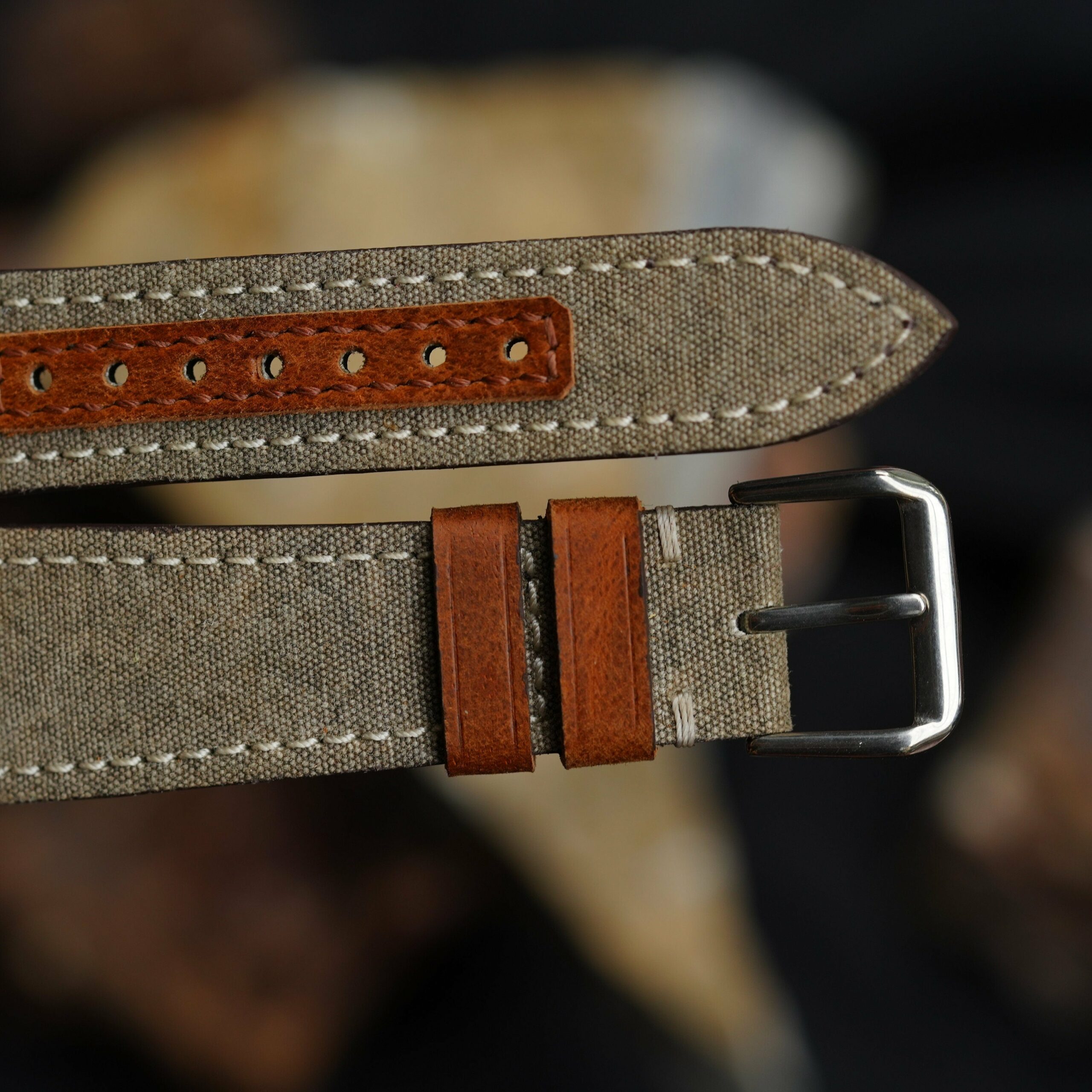 Sailcloth Rubber Watch Strap in Grey & Brown · Handmade in Saigon - Image 6