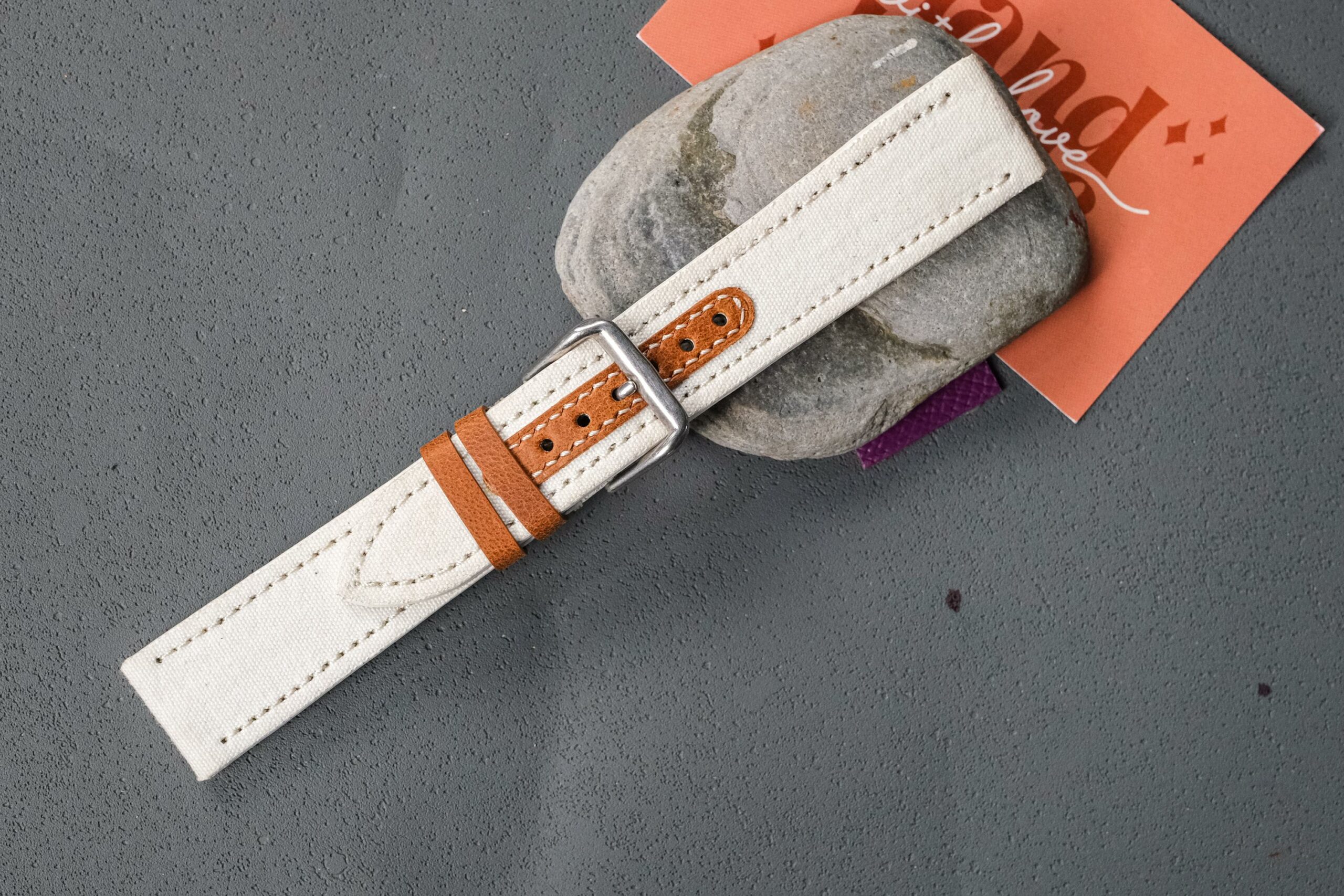 Canvas Watch Strap in Off White & Brown · Handmade in Saigon - Image 3
