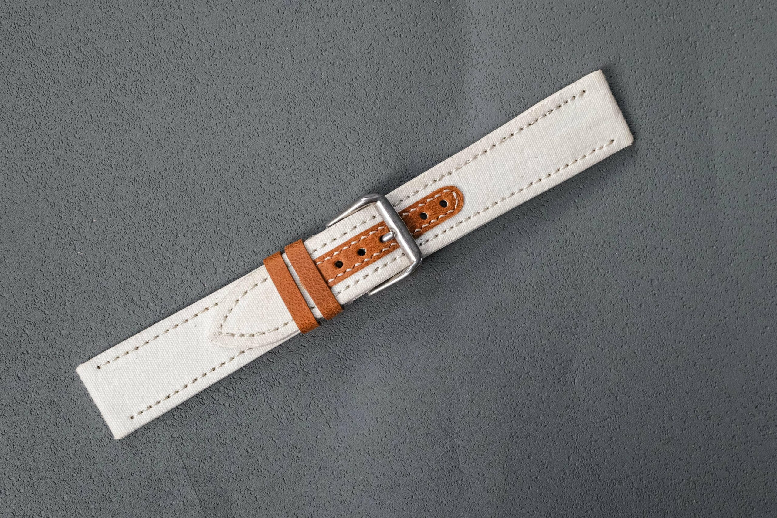 Canvas Watch Strap in Off White & Brown · Handmade in Saigon - Image 4