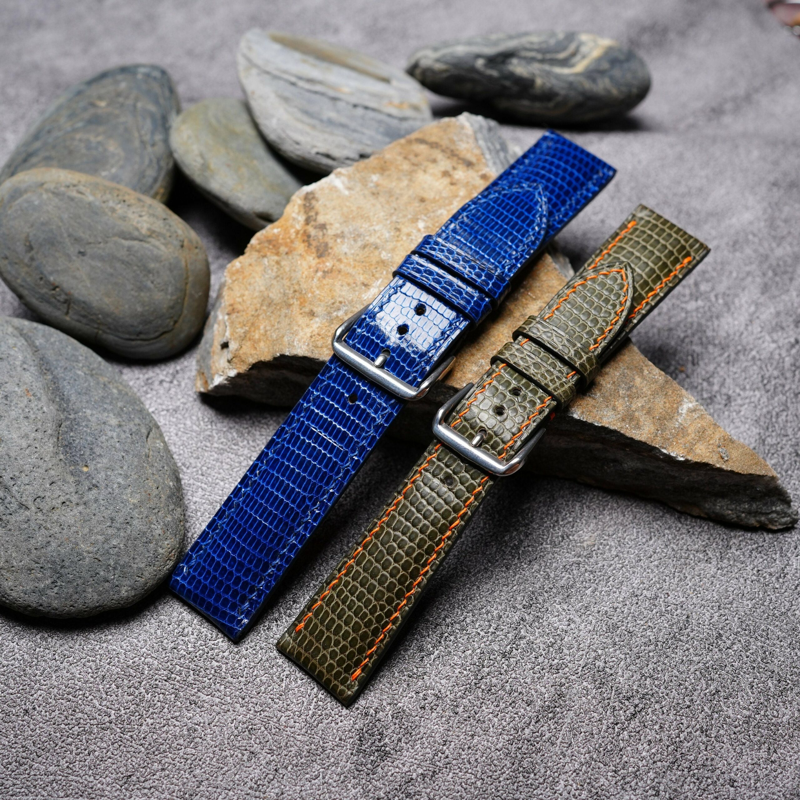Lizard Leather Watch Strap in Olive & Blue · Handmade in Saigon - Image 6