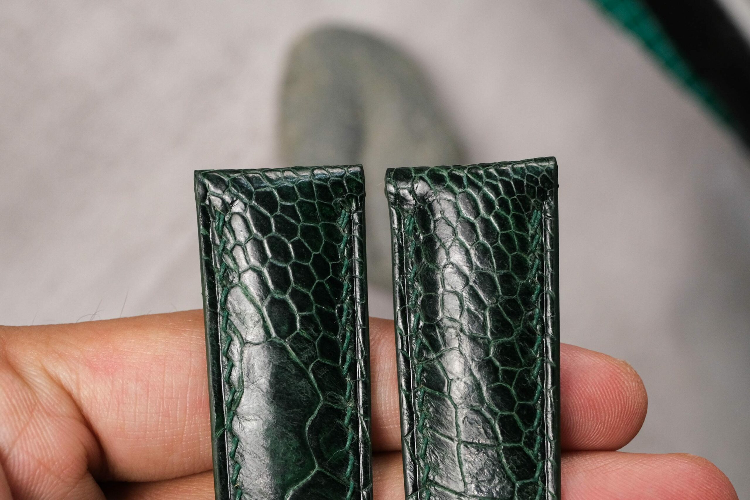 Ostrich Leather Watch Strap in Dark Green · Handmade in Saigon - Image 4