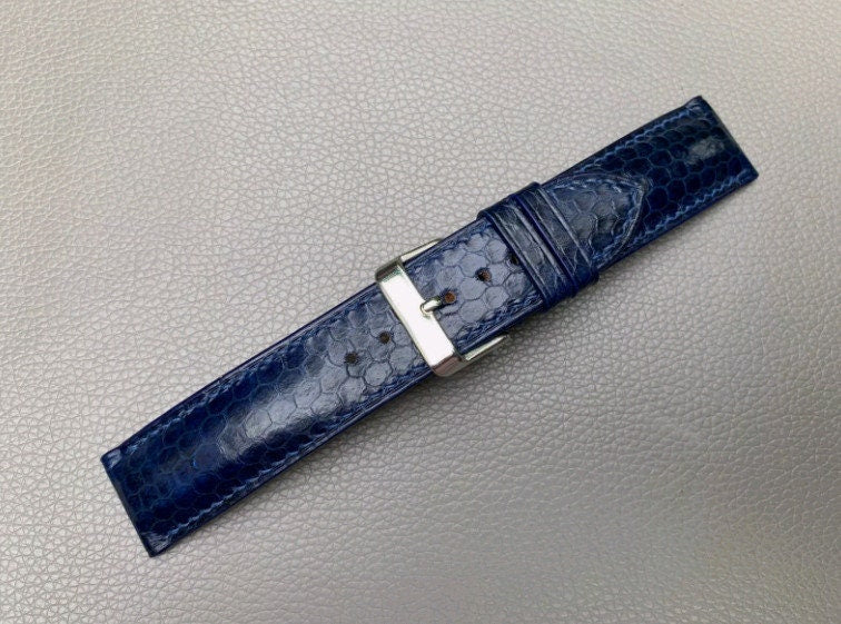 Python Leather Watch Strap in Navy Blue · Handmade in Saigon - Image 8