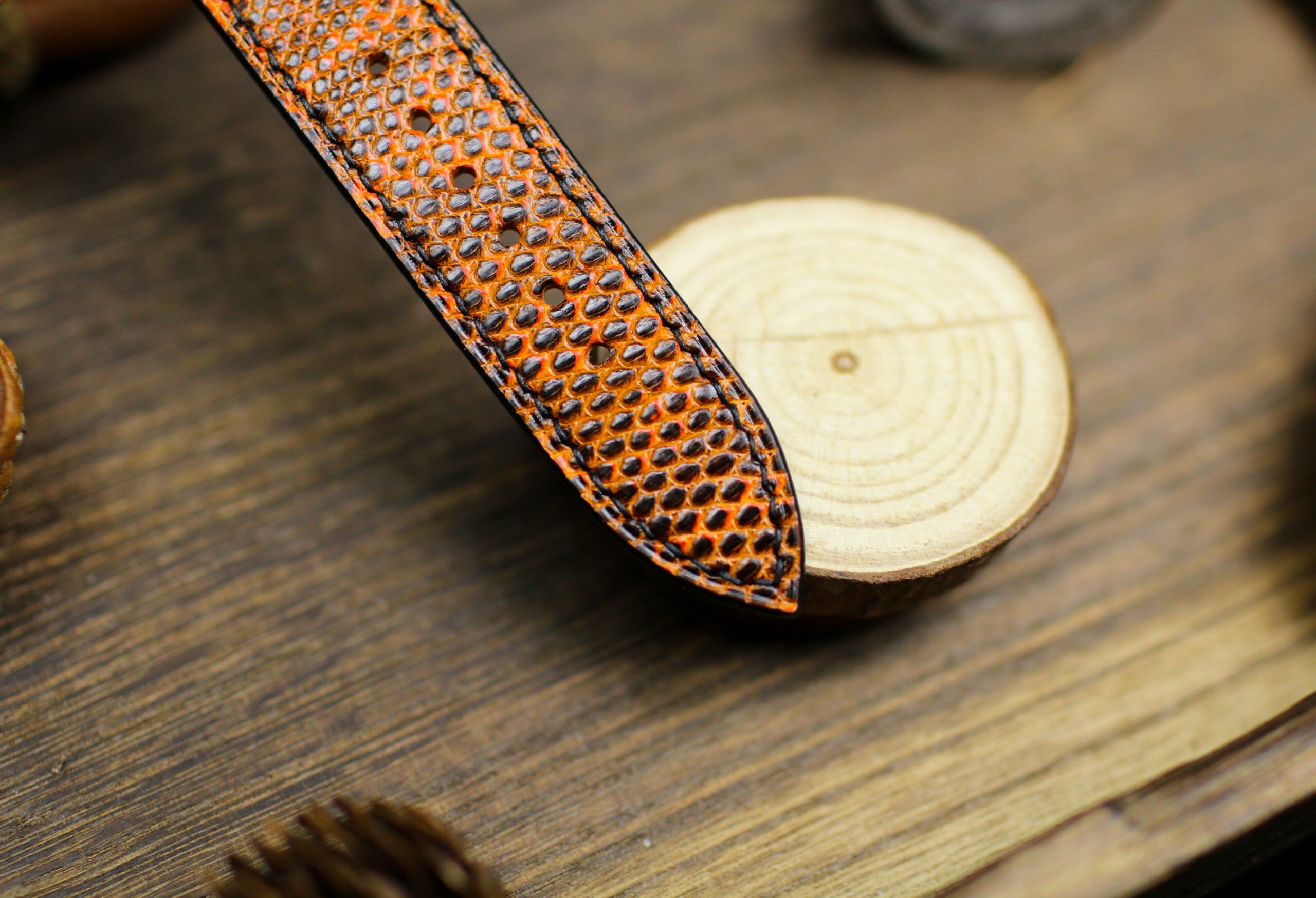 Lizard Leather Watch Strap in Orange & Black · Handmade in Saigon - Image 8