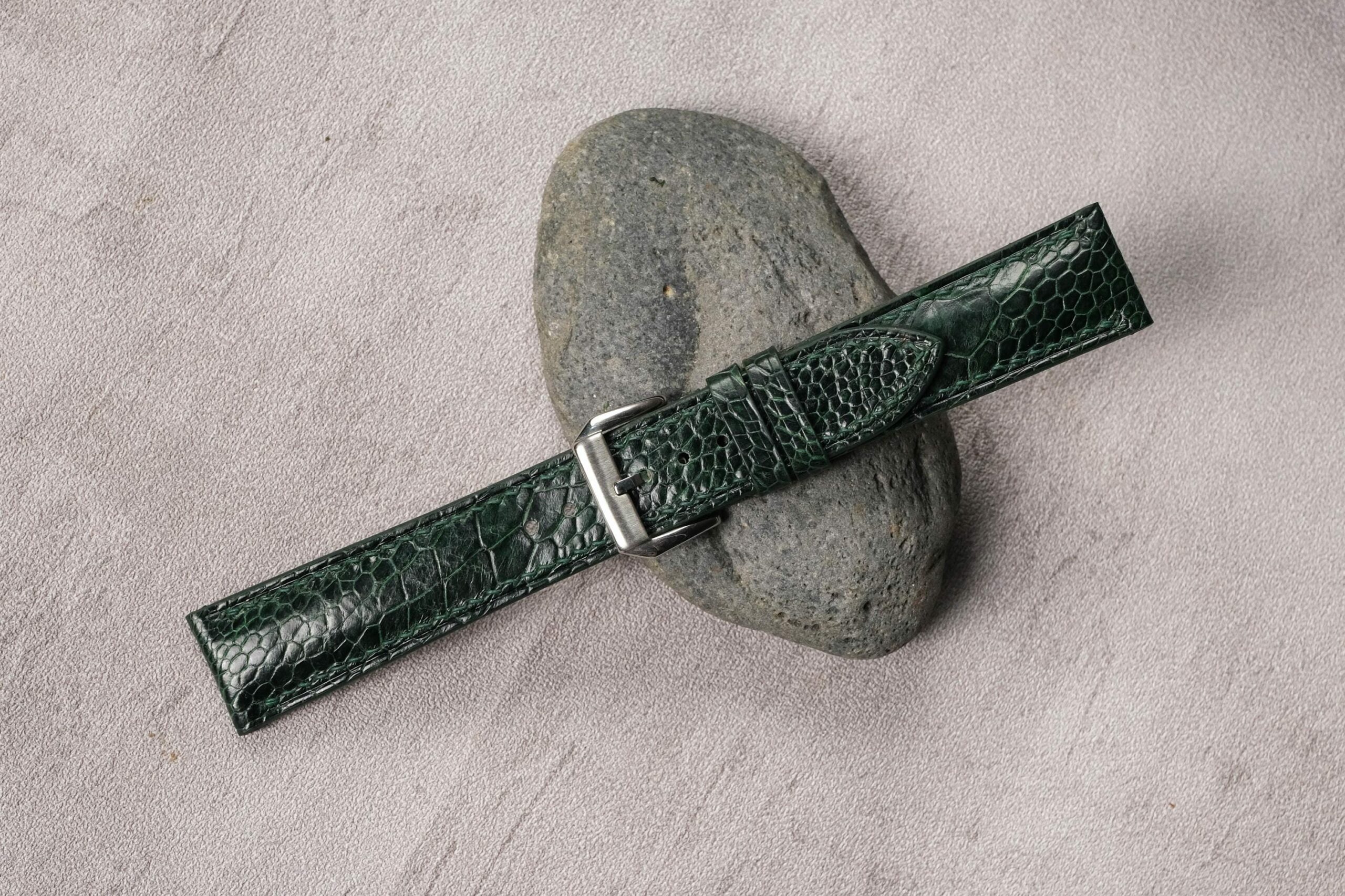 Ostrich Leather Watch Strap in Dark Green · Handmade in Saigon - Image 5