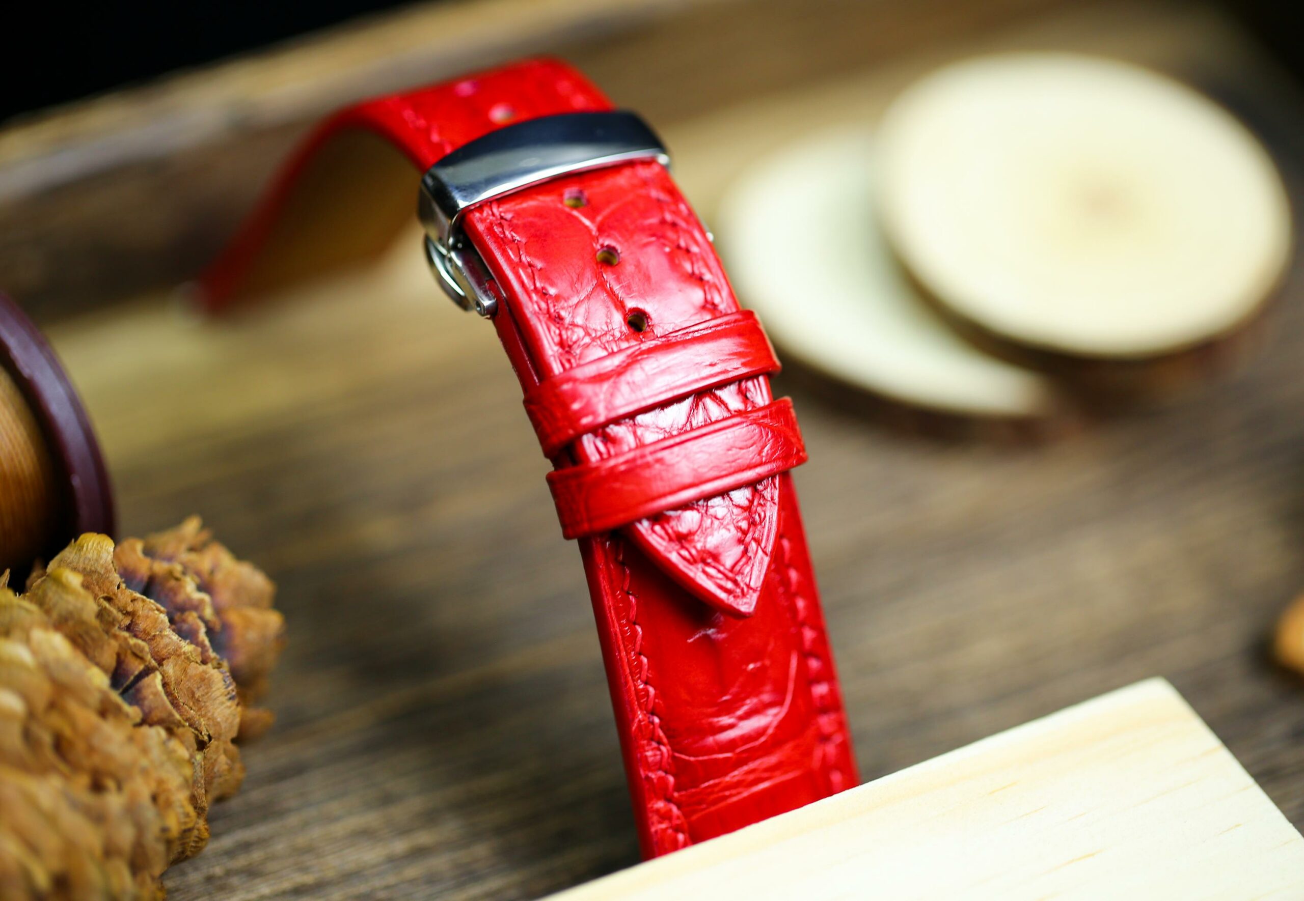 Alligator Leather Watch Strap in Bright Red · Handmade in Saigon - Image 8