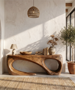Rustic Solid Wood Console Table with Flowing Sculptural Base
