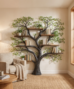 Tree Branch Wall Bookcase with Floating Shelves, 70 x 70 in
