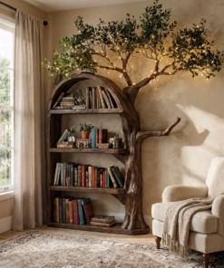 Rustic Tree Branch Wall Bookshelf with Hidden Brackets