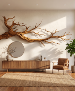 Abstract Tree Root Solid Wood Wall Sculpture, 3D Wall Art