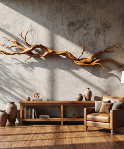 Natural Tree Root Solid Wood Wall Sculpture with Vine Form